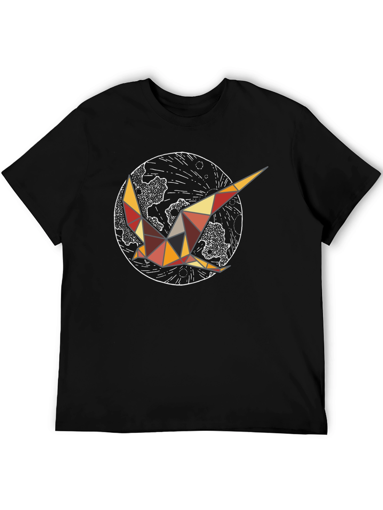 Geometric Bird Graphic Tee - Black Cotton Comfort
