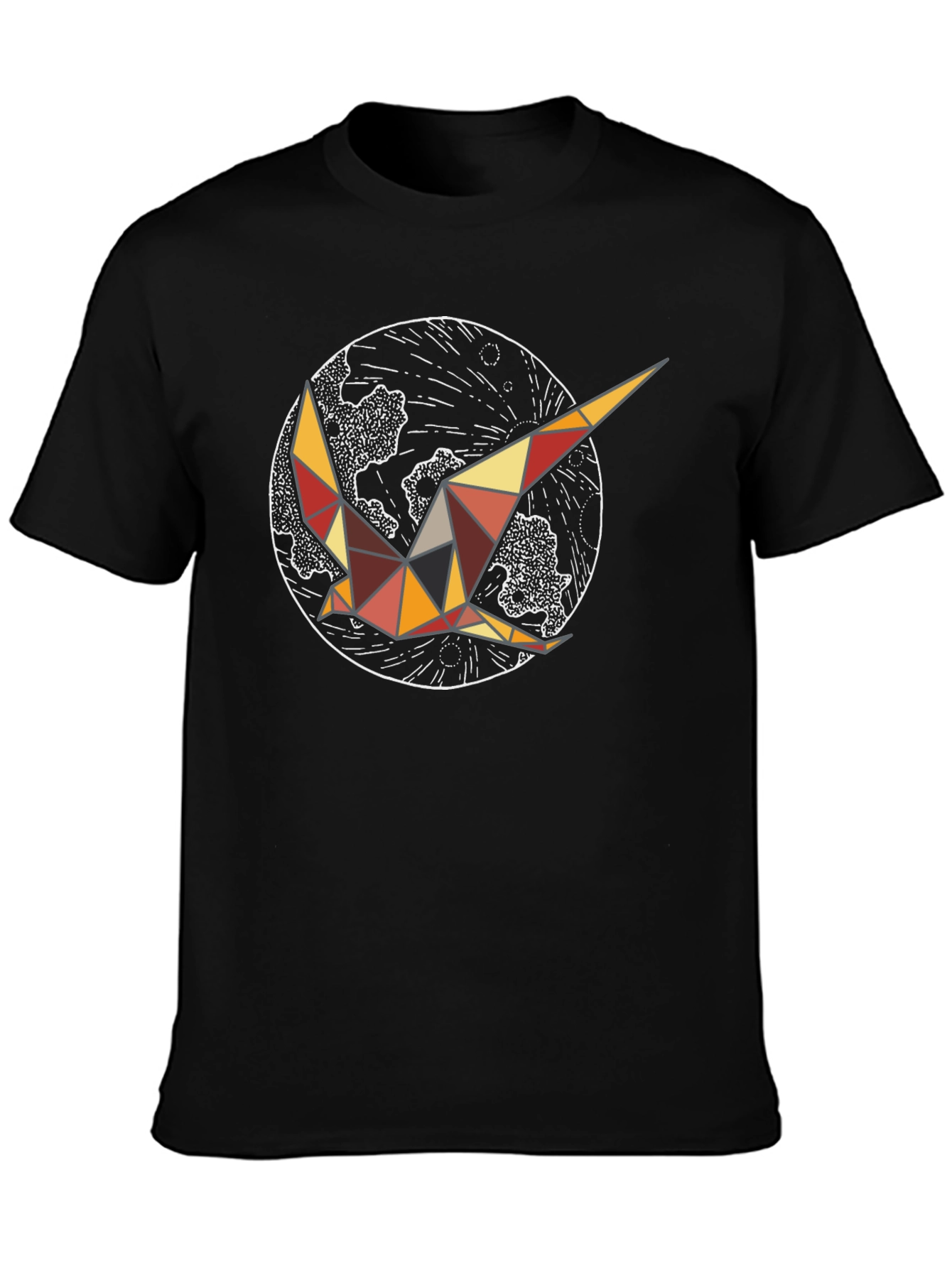 Geometric Bird Graphic Tee - Black Cotton Comfort