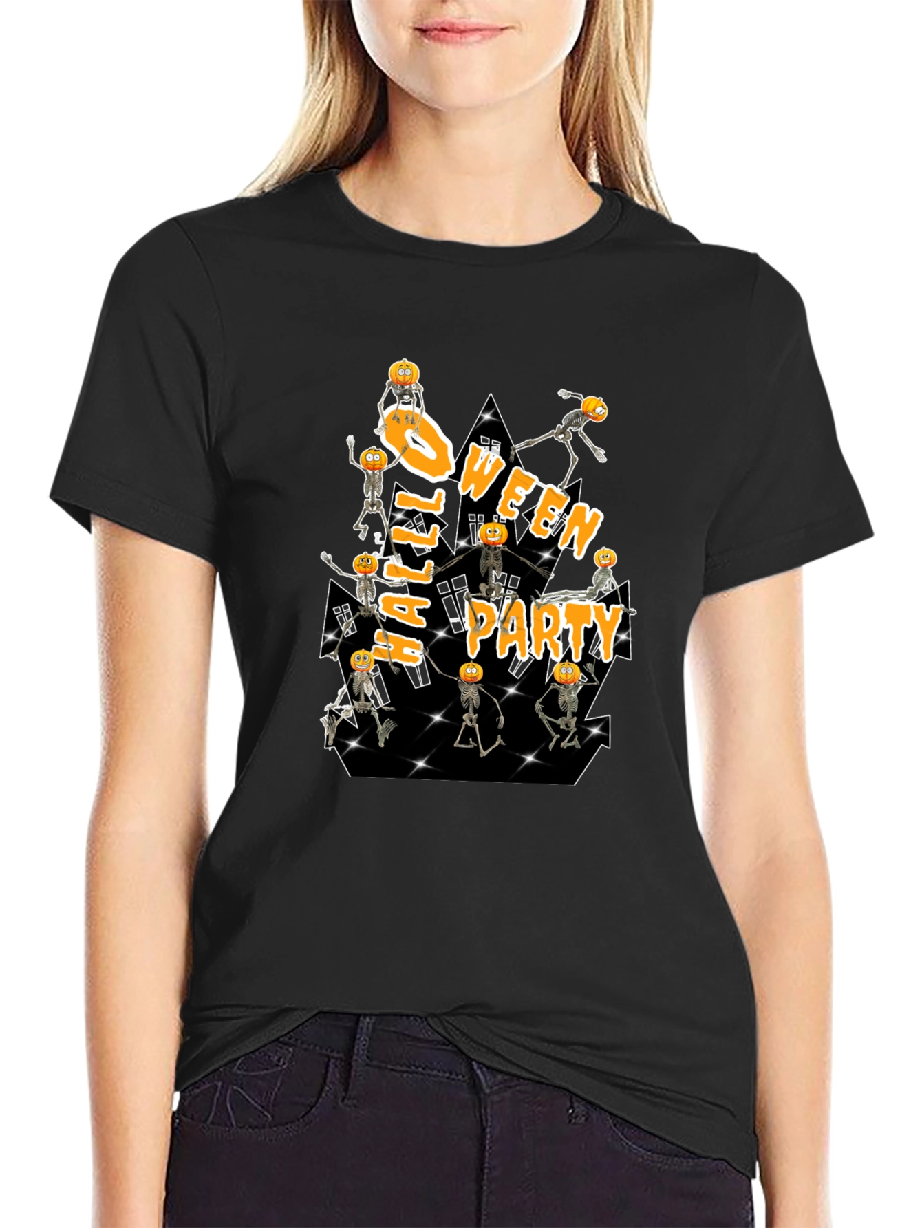 Halloween Party Pumpkin Skeleton T-Shirt