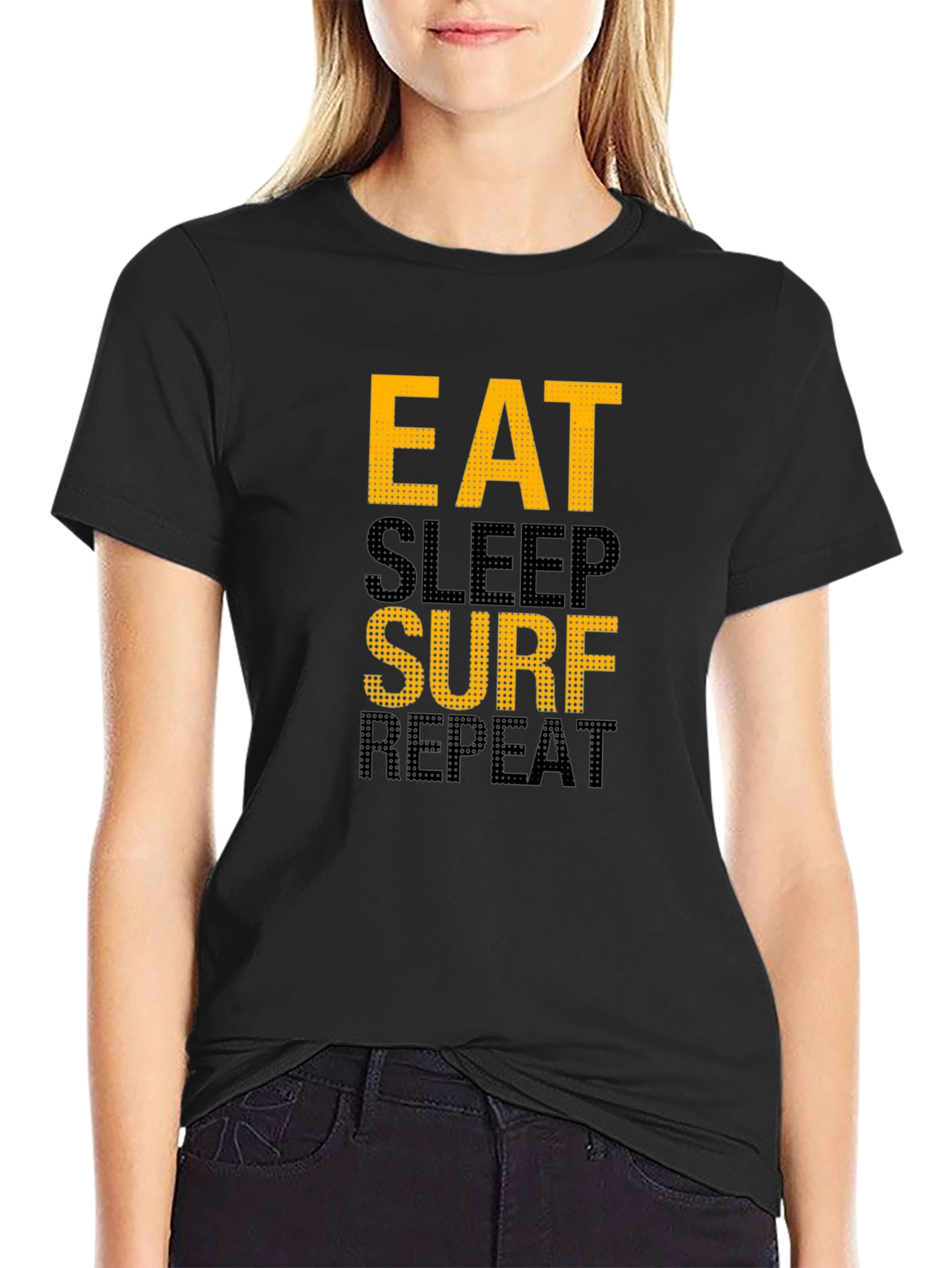 Eat Sleep Surf Repeat Graphic Tee - Black