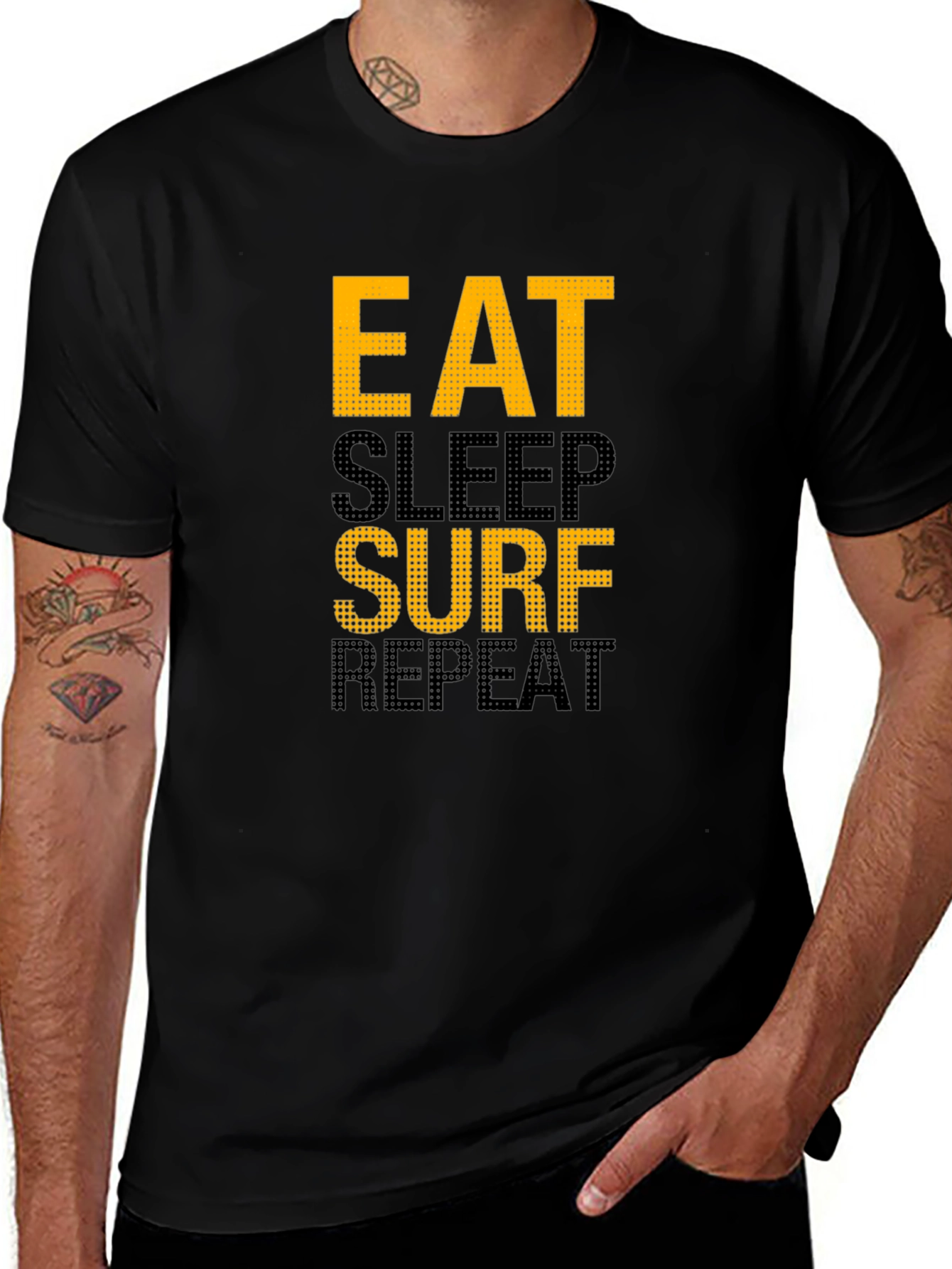 Eat Sleep Surf Repeat Graphic Tee - Black