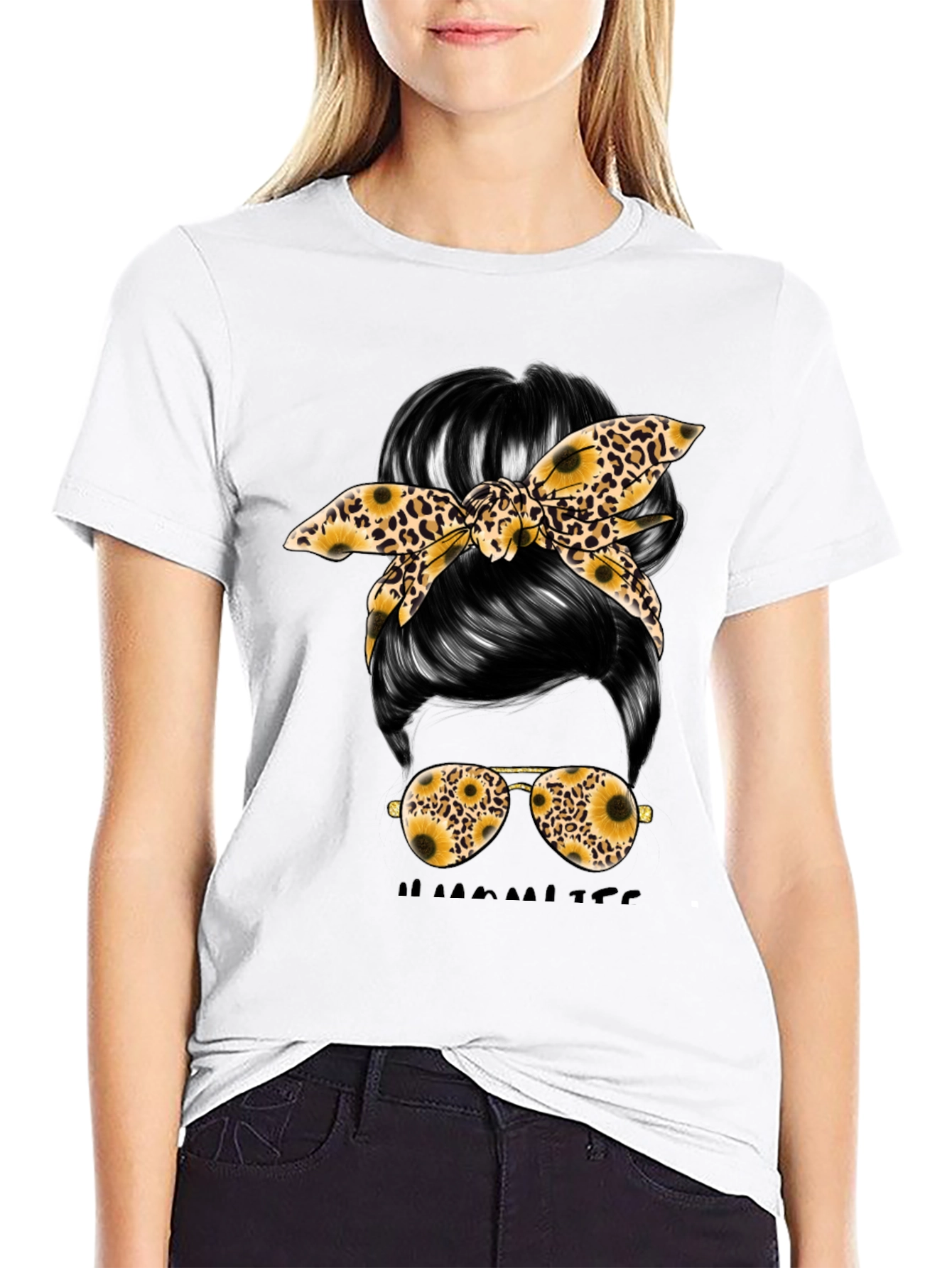 Messy Bun Sunflower Graphic Tee