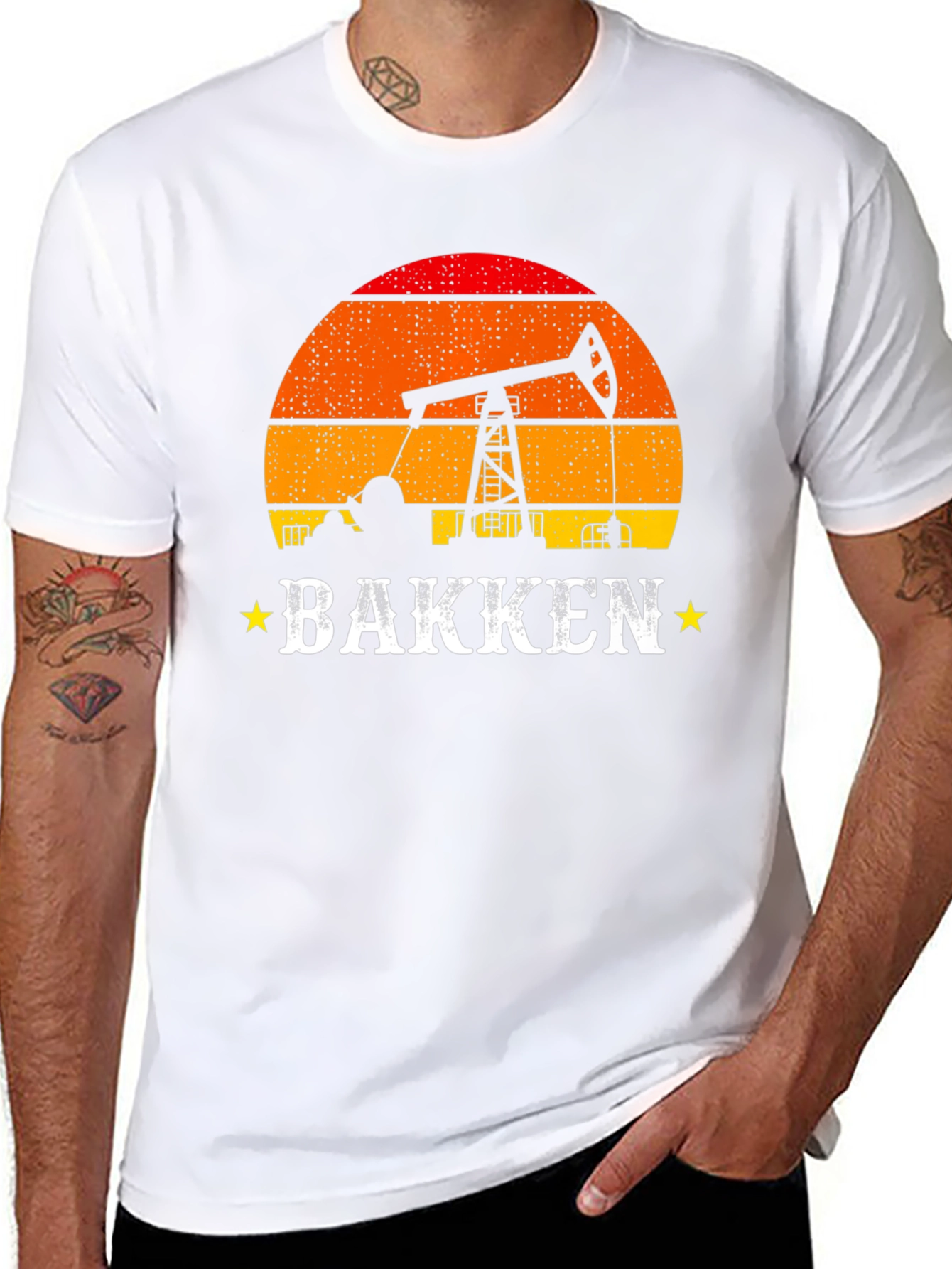 Bakken Oil Derrick Sunset Graphic Tee - Black