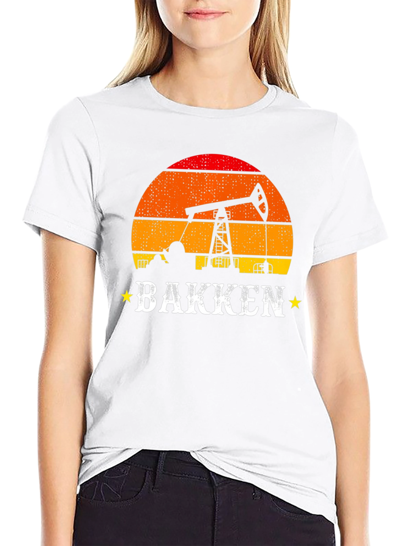 Bakken Oil Derrick Sunset Graphic Tee - Black