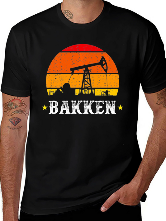 Bakken Oil Derrick Sunset Graphic Tee - Black