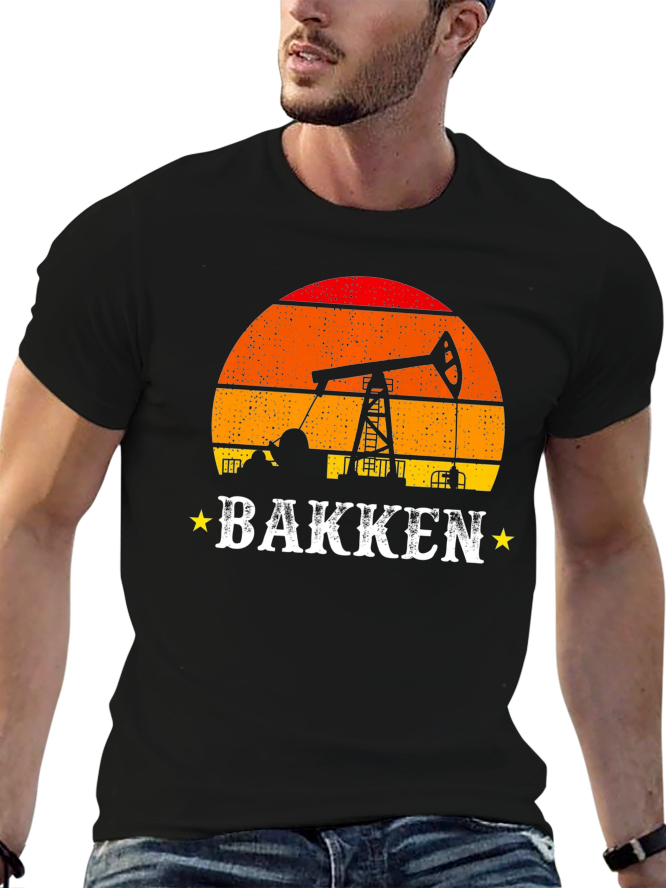 Bakken Oil Derrick Sunset Graphic Tee - Black