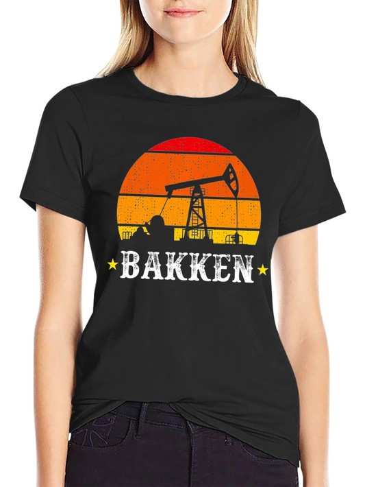 Bakken Oil Derrick Sunset Graphic Tee - Black