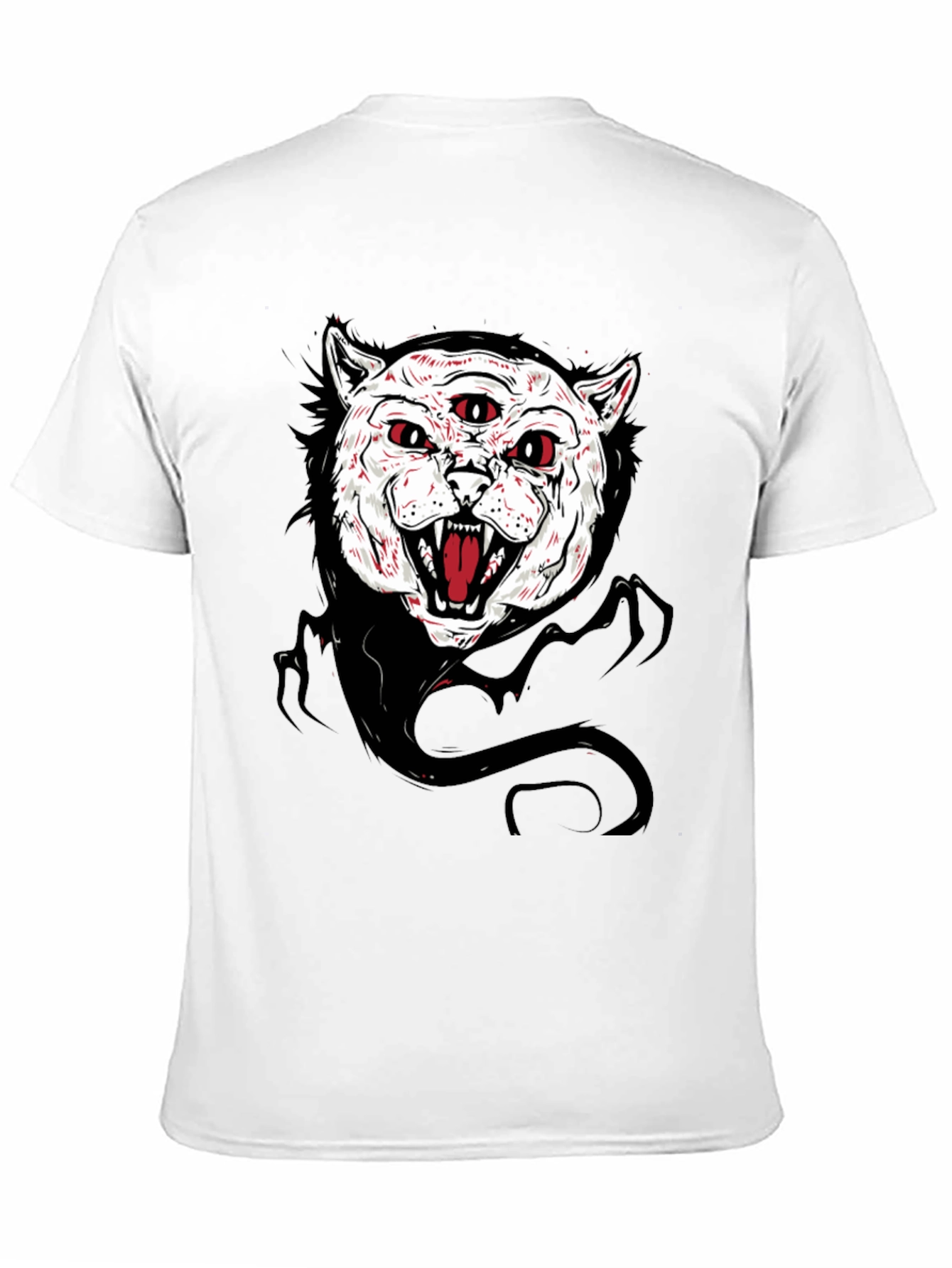 Mens Black T-Shirt with Three-Eyed Cat Graphic