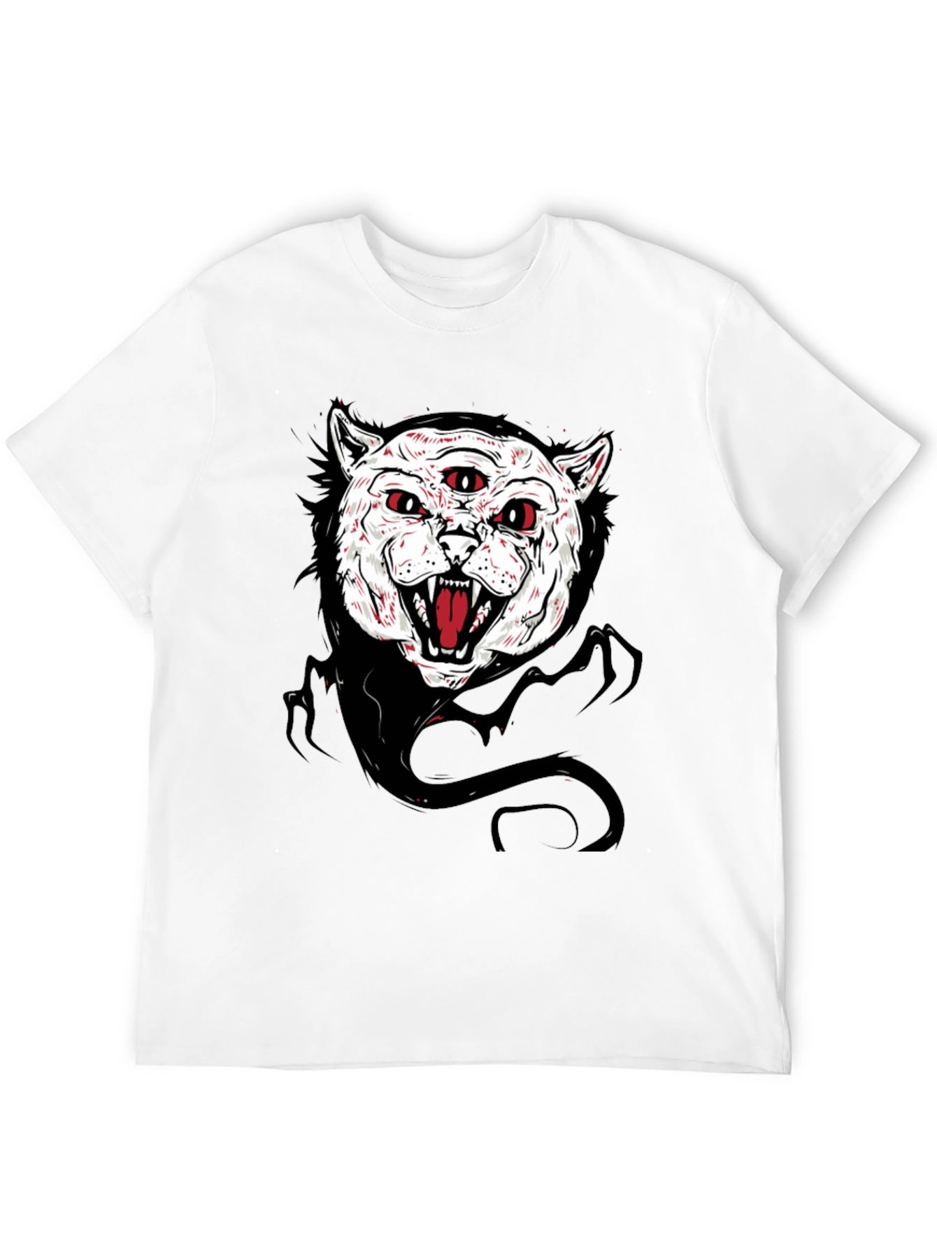 Mens Black T-Shirt with Three-Eyed Cat Graphic