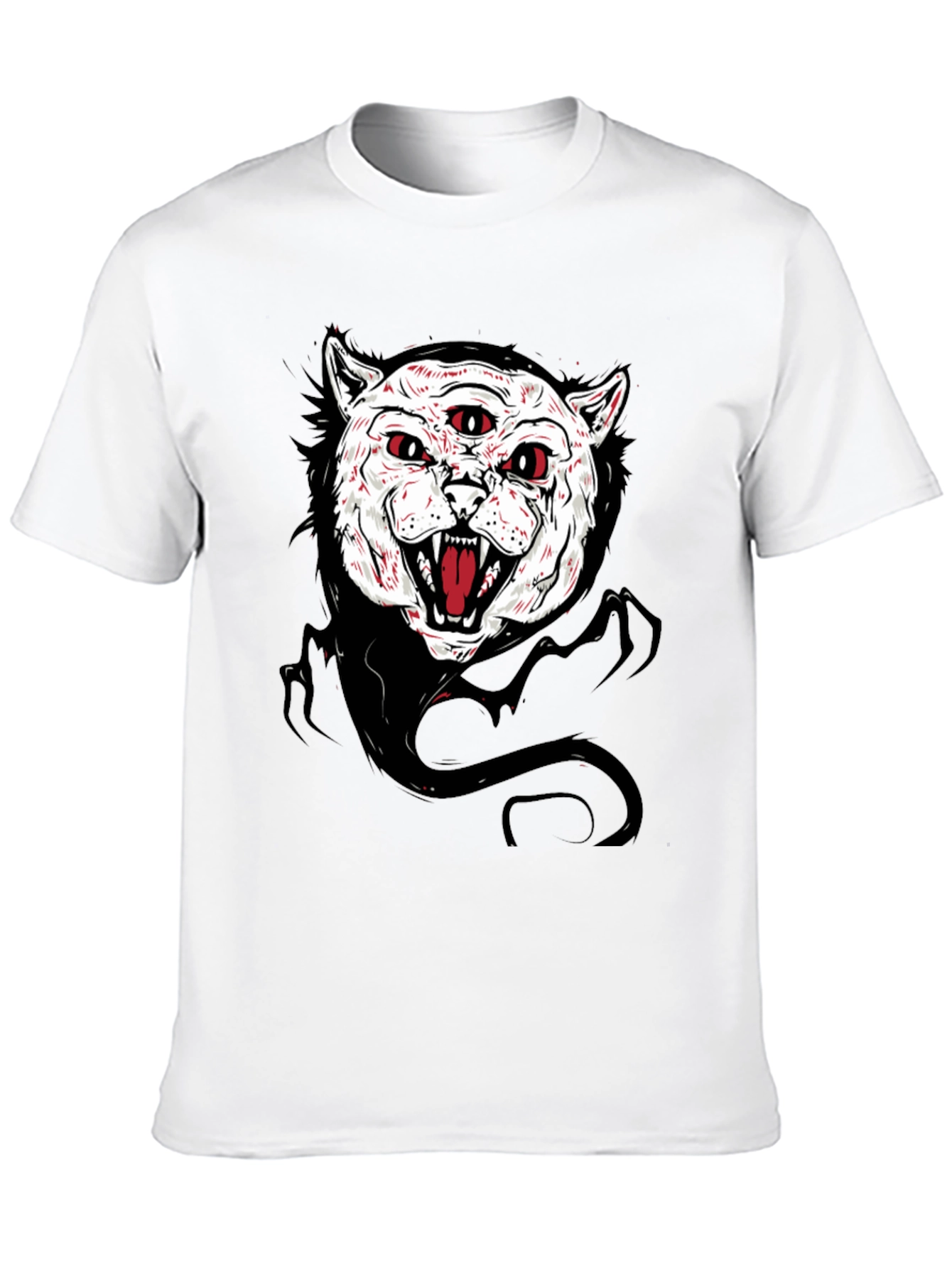 Mens Black T-Shirt with Three-Eyed Cat Graphic