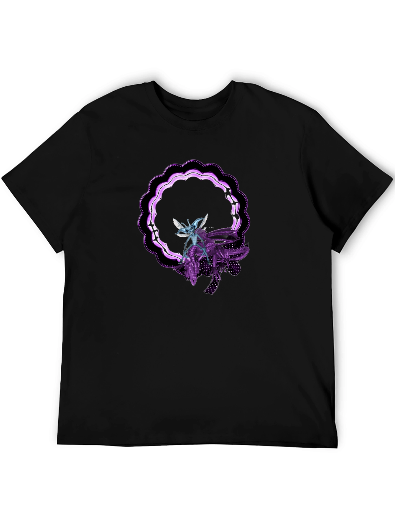 Graphic Tee: Alien & Insect Design Black T-Shirt
