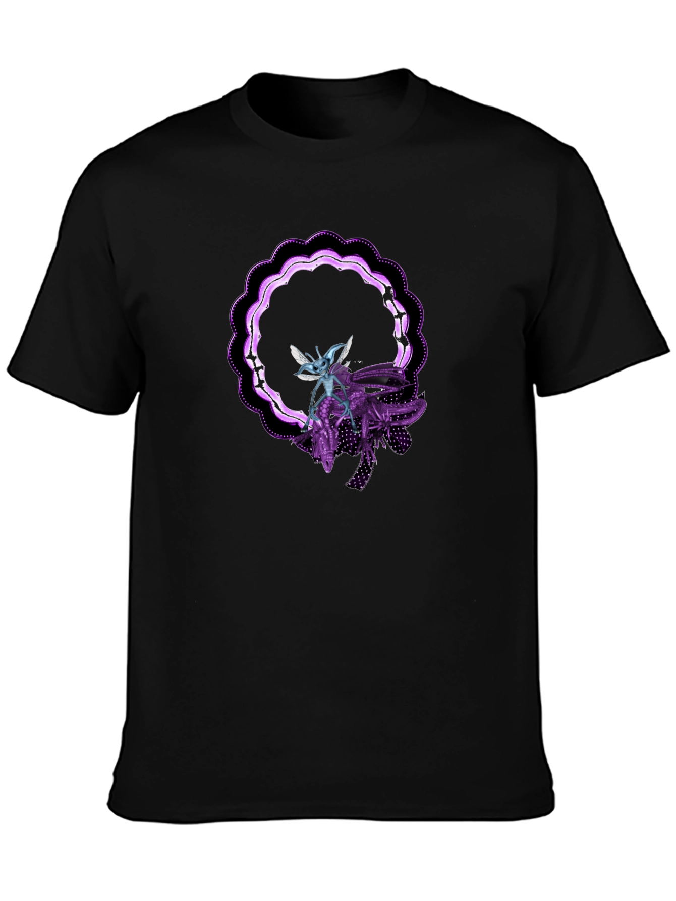 Graphic Tee: Alien & Insect Design Black T-Shirt