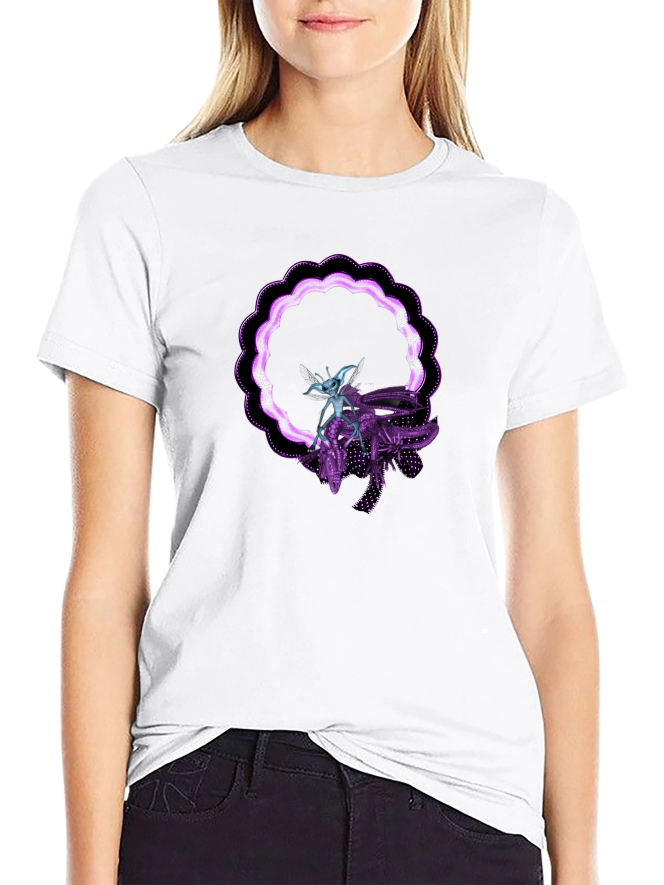 Graphic Tee: Alien & Insect Design Black T-Shirt