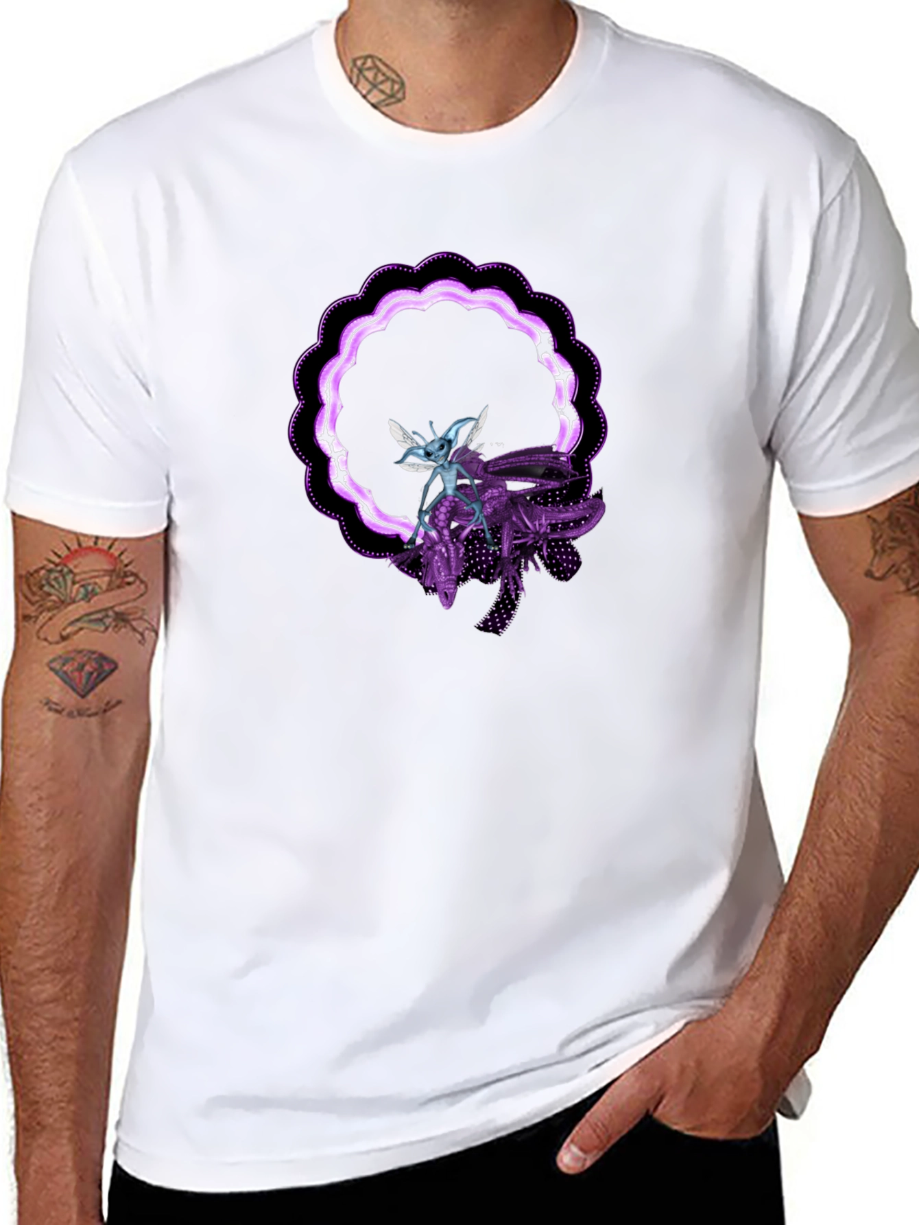 Graphic Tee: Alien & Insect Design Black T-Shirt