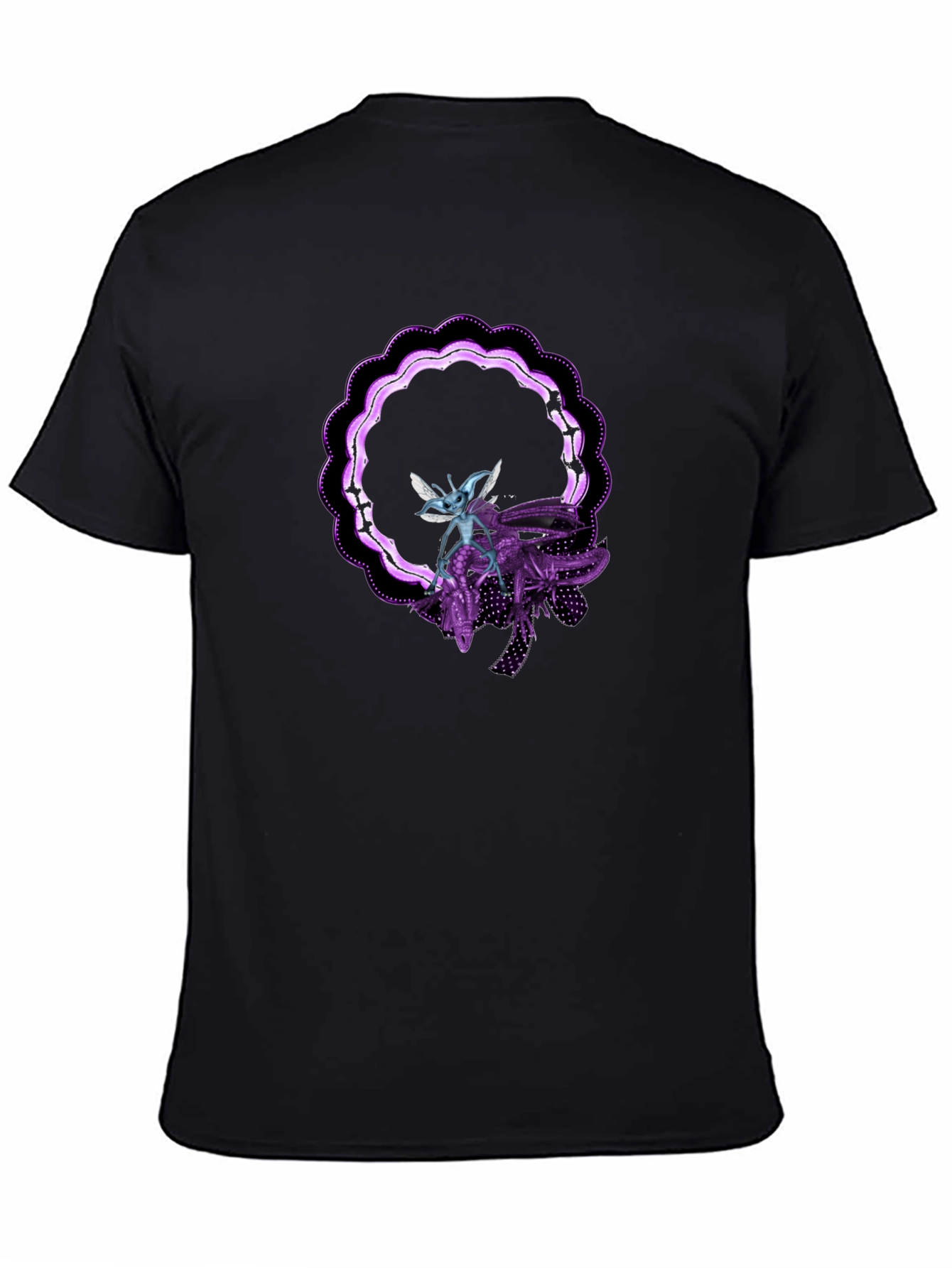 Graphic Tee: Alien & Insect Design Black T-Shirt