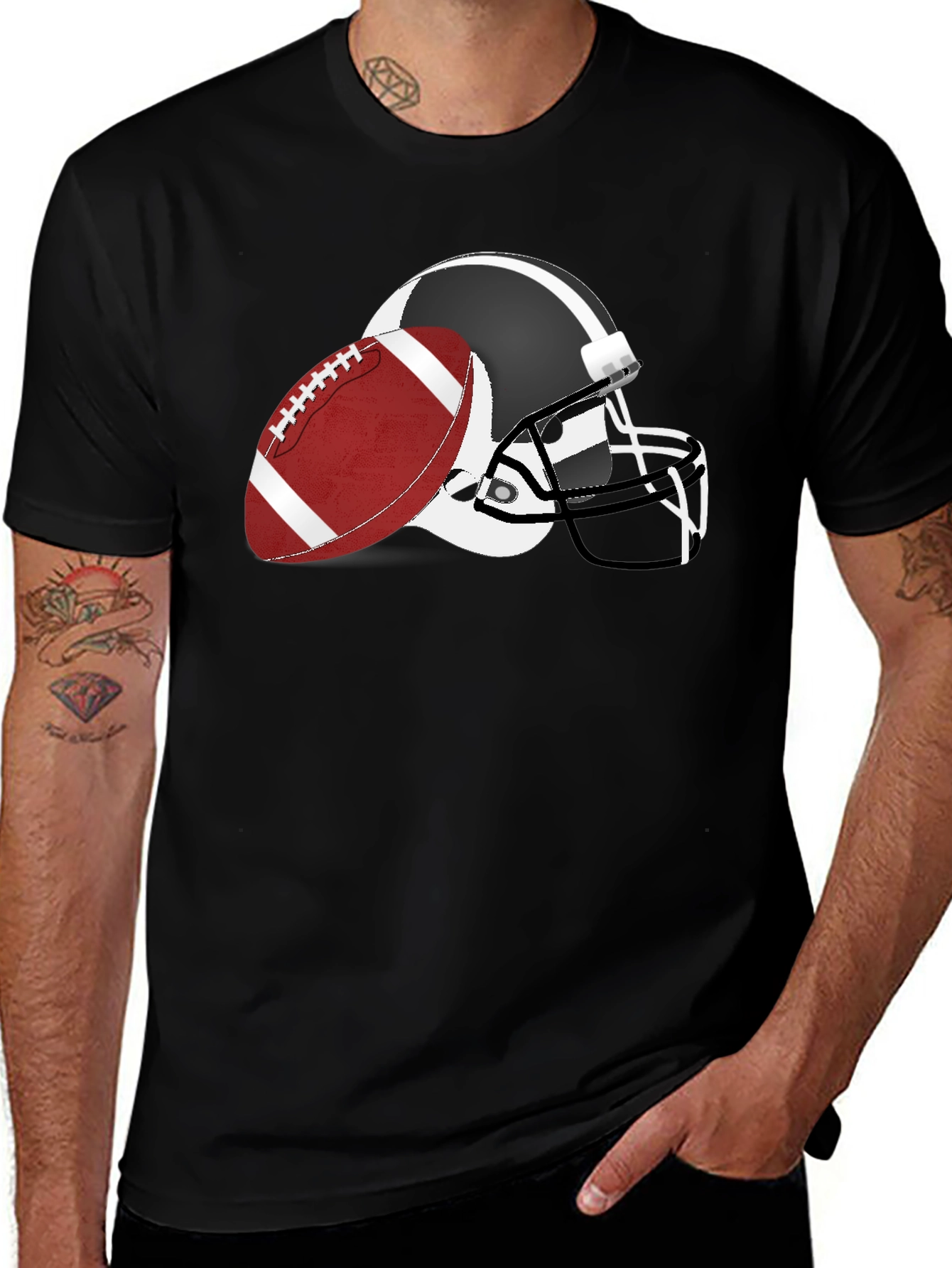 Football Helmet & Ball Graphic Tee - Black