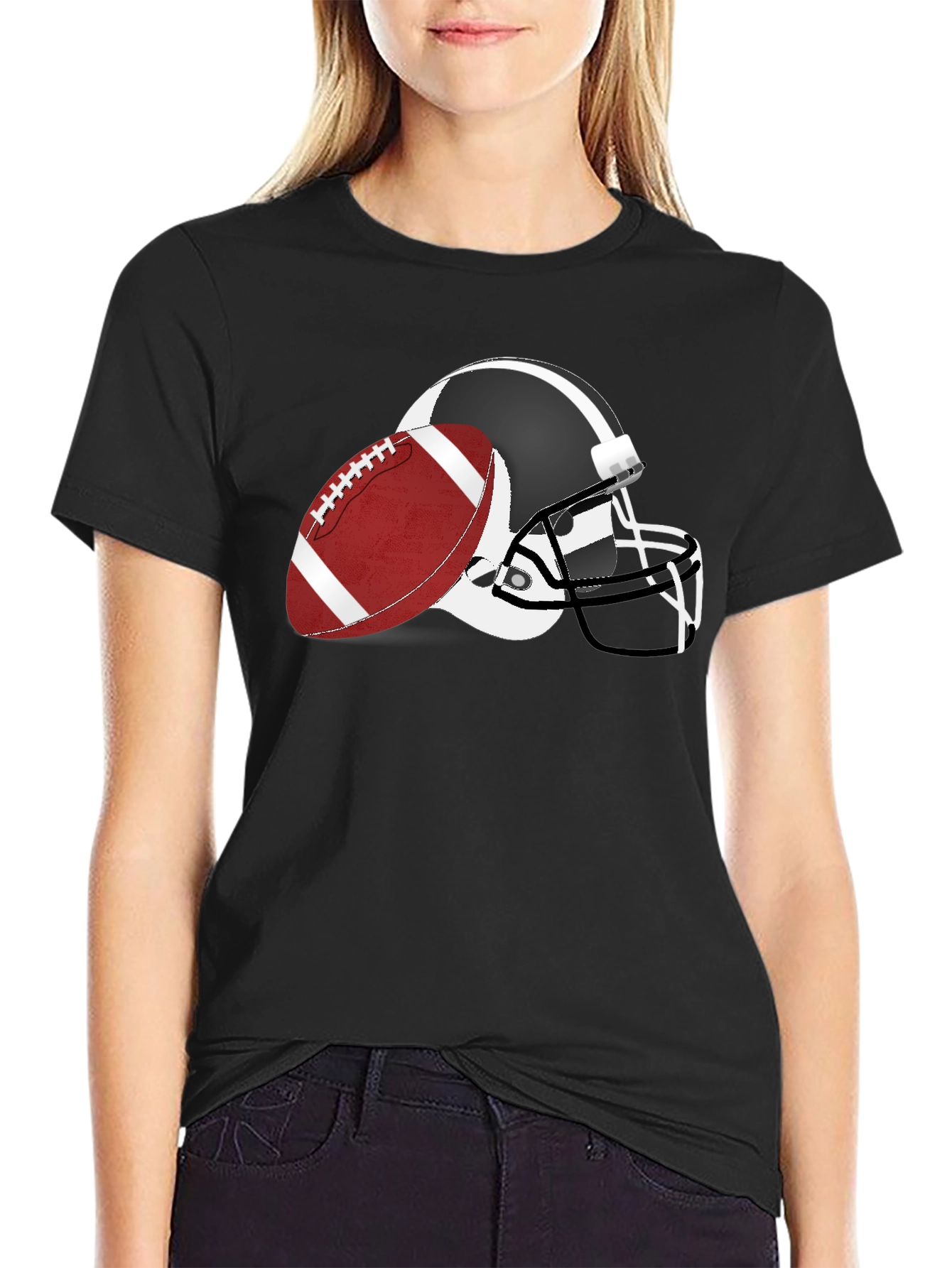 Football Helmet & Ball Graphic Tee - Black