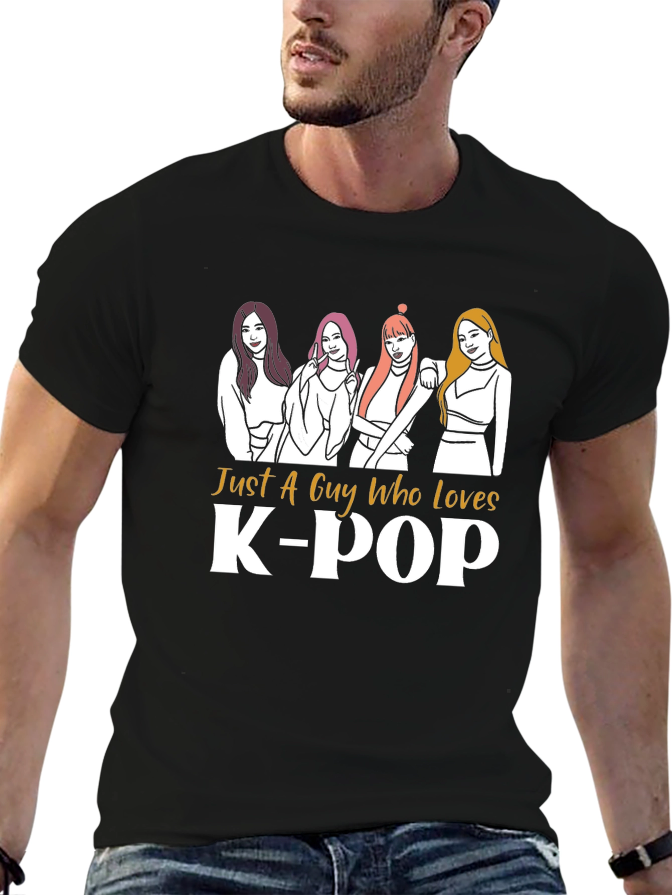 Just A Guy Who Loves K-POP Black T-Shirt