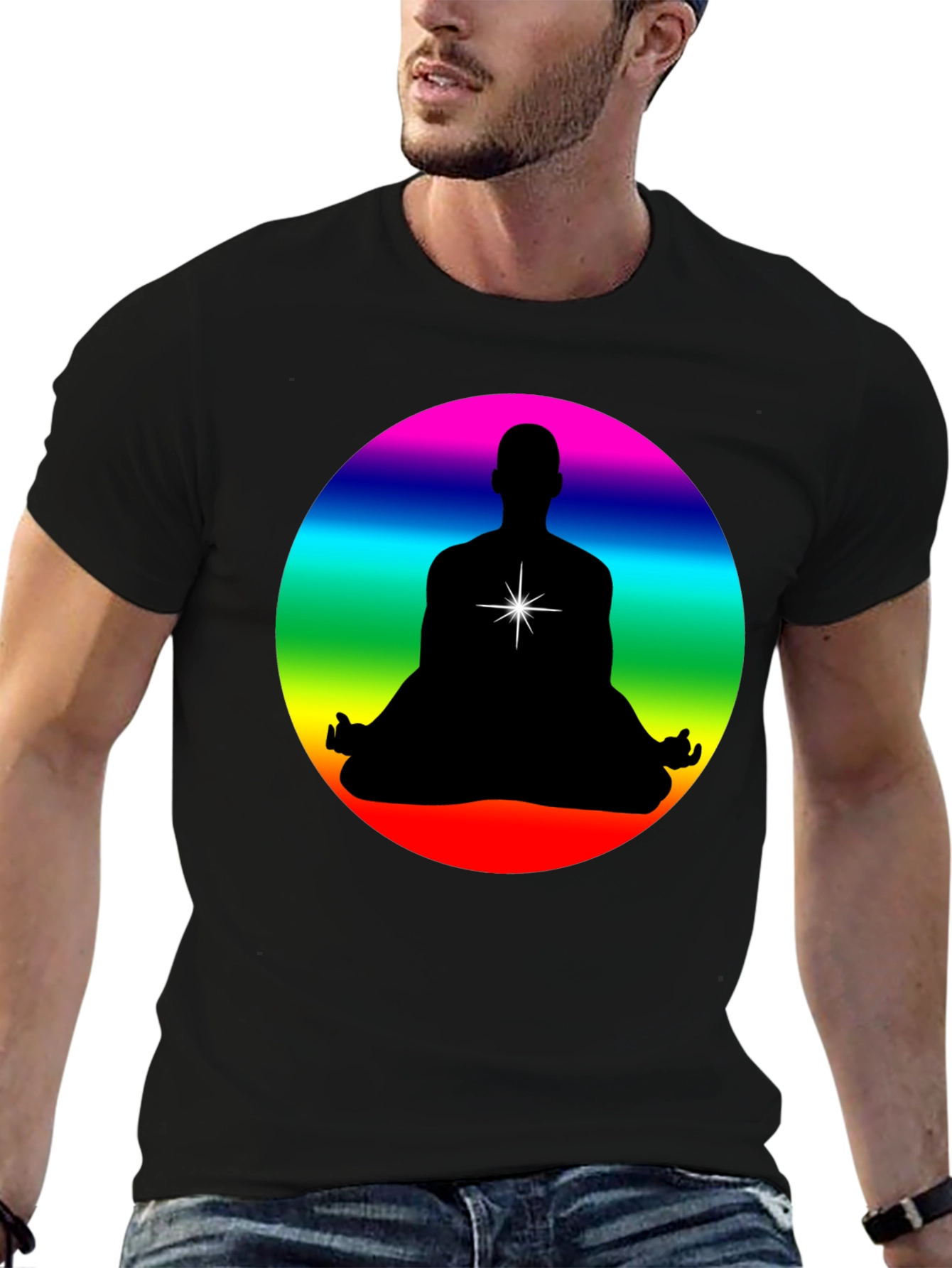 Rainbow Chakra Meditation Black T-Shirt