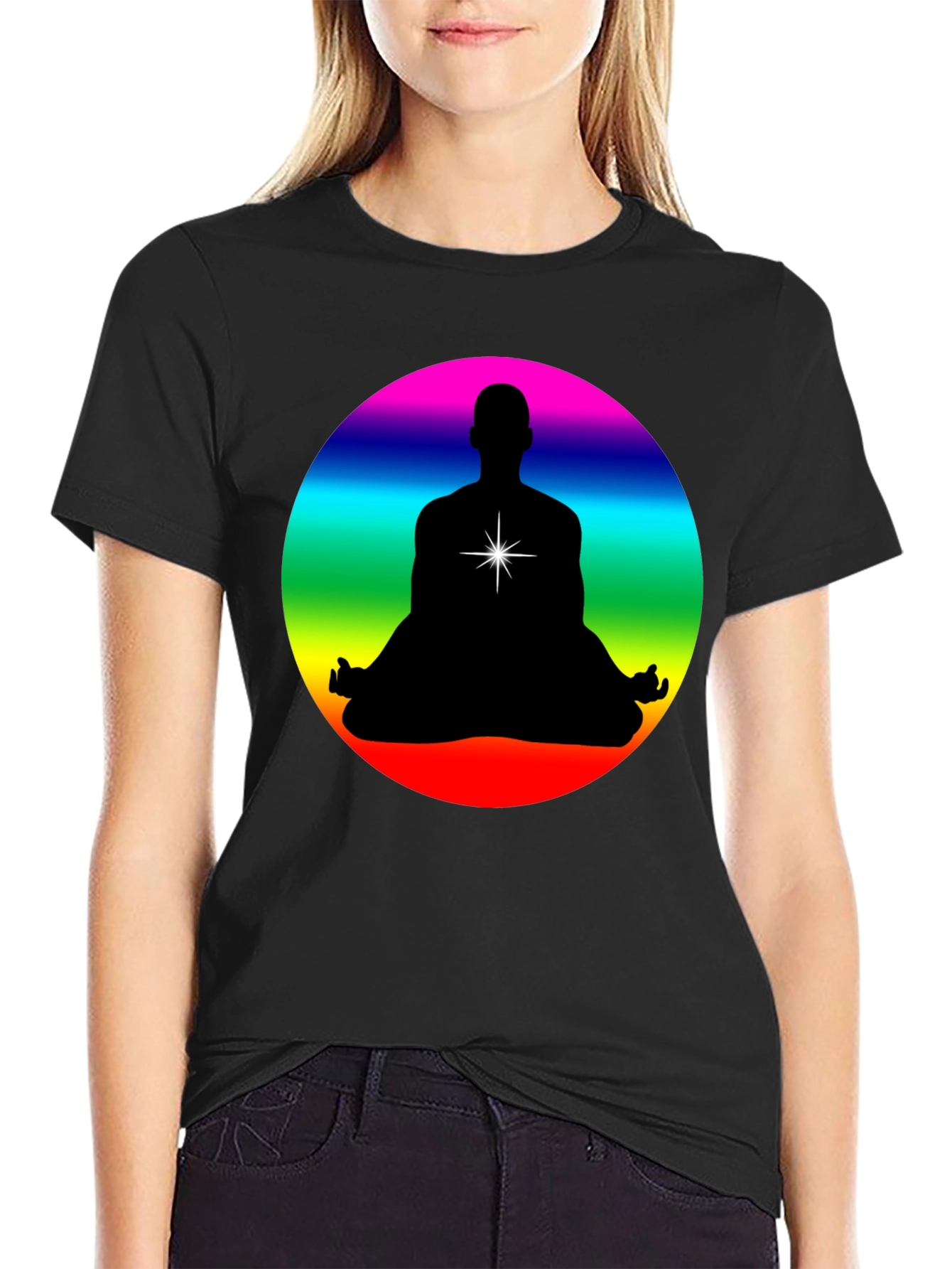 Rainbow Chakra Meditation Black T-Shirt