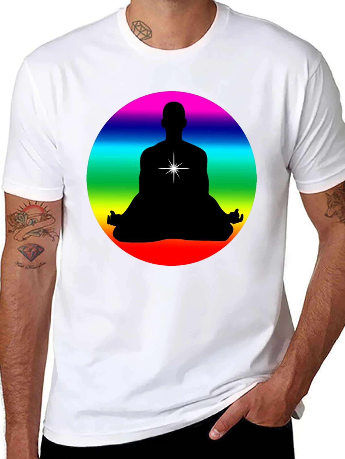Rainbow Chakra Meditation Black T-Shirt