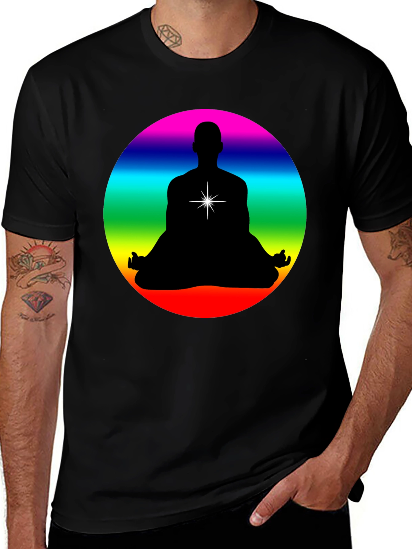 Rainbow Chakra Meditation Black T-Shirt