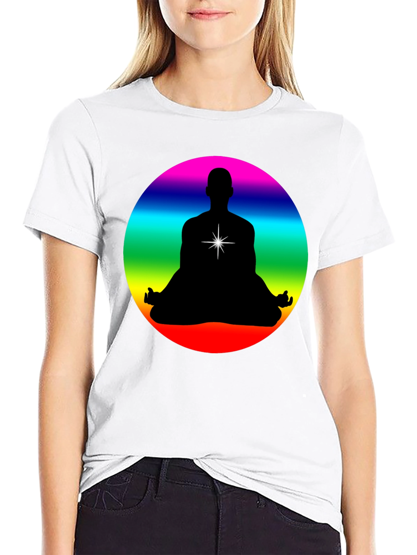 Rainbow Chakra Meditation Black T-Shirt