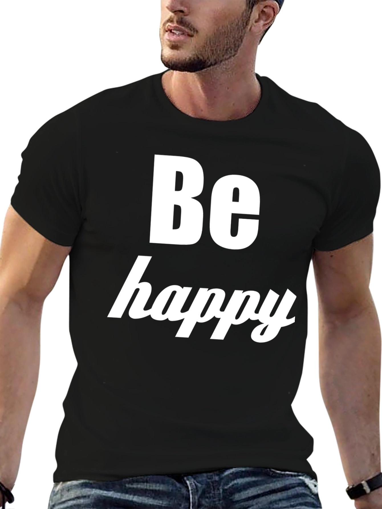 Be Happy Black T-Shirt - Positive Message Tee