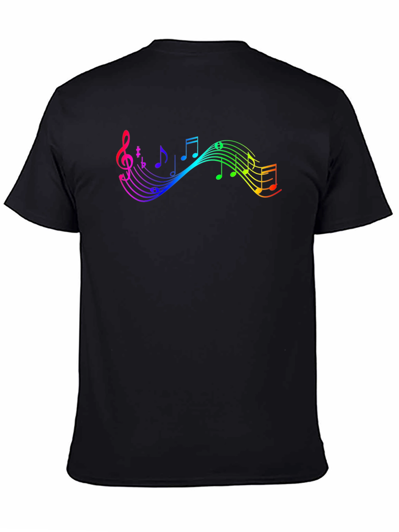 Rainbow Music Note Graphic Black T-Shirt