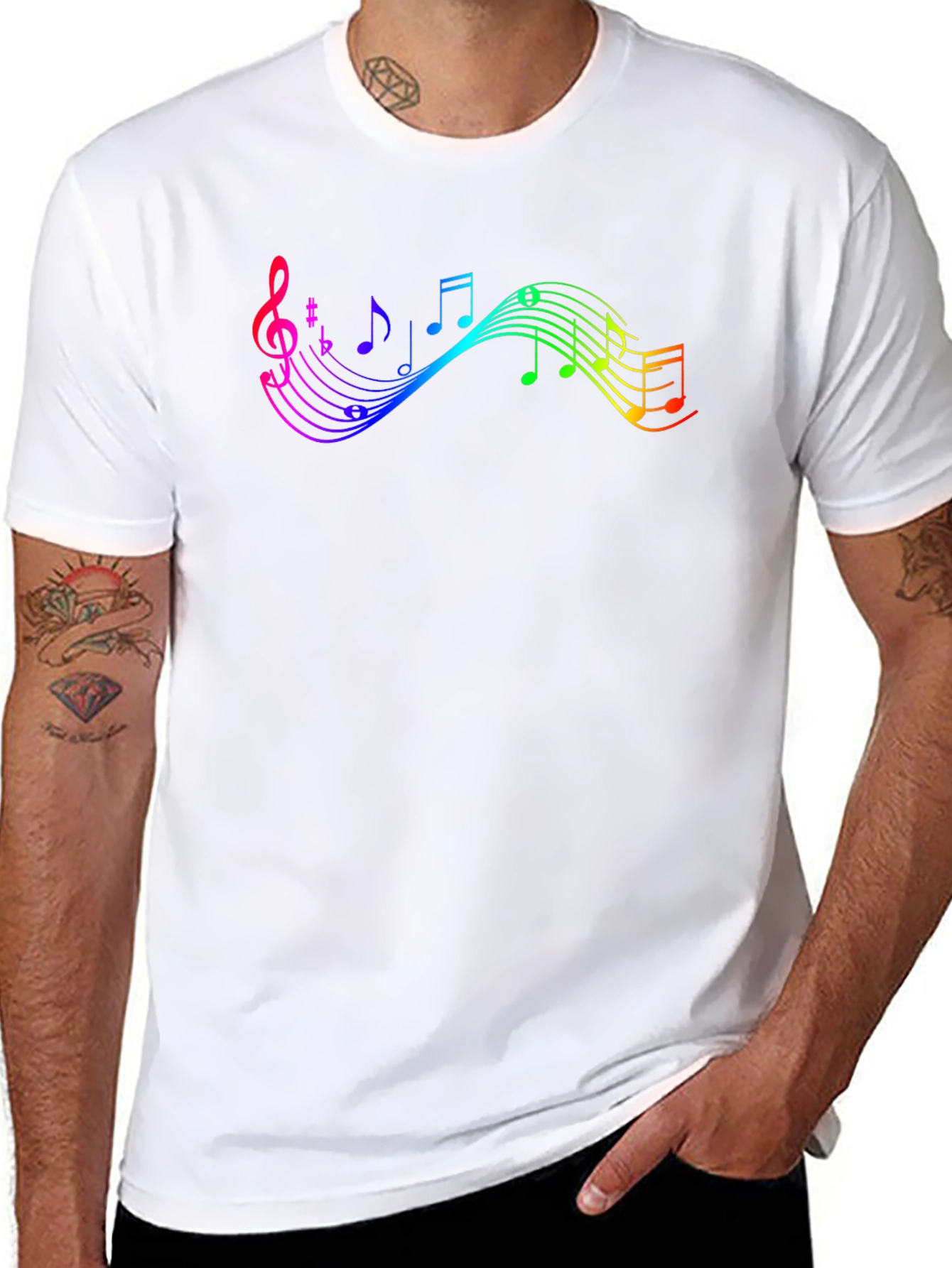 Rainbow Music Note Graphic Black T-Shirt