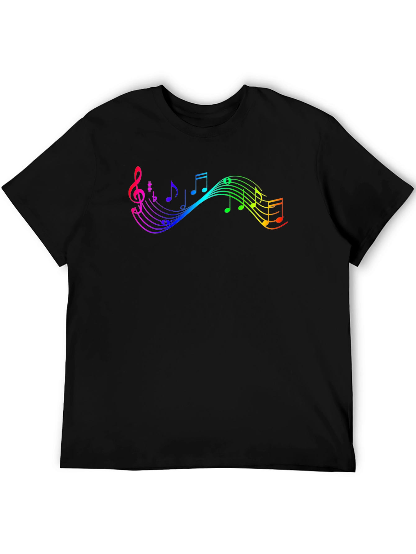 Rainbow Music Note Graphic Black T-Shirt