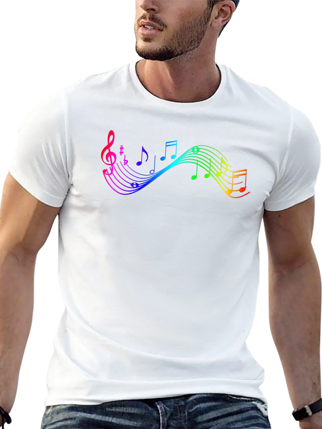 Rainbow Music Note Graphic Black T-Shirt