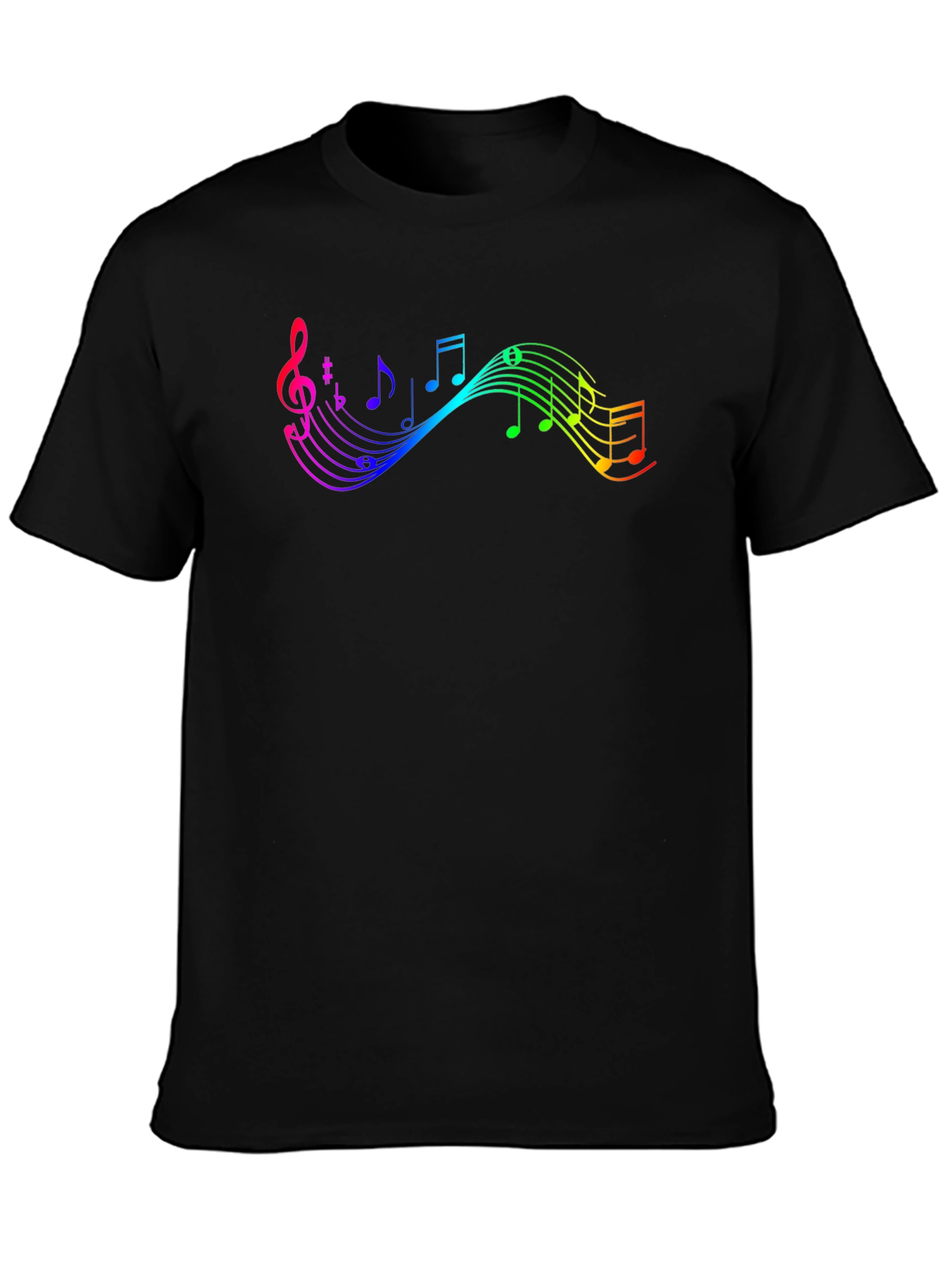 Rainbow Music Note Graphic Black T-Shirt