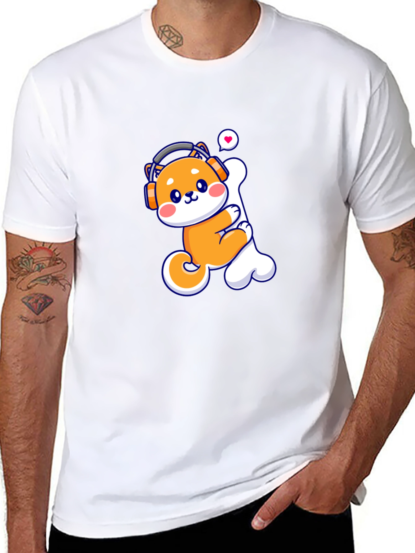 Cute Shiba Inu Dog Bone Headphones T-Shirt