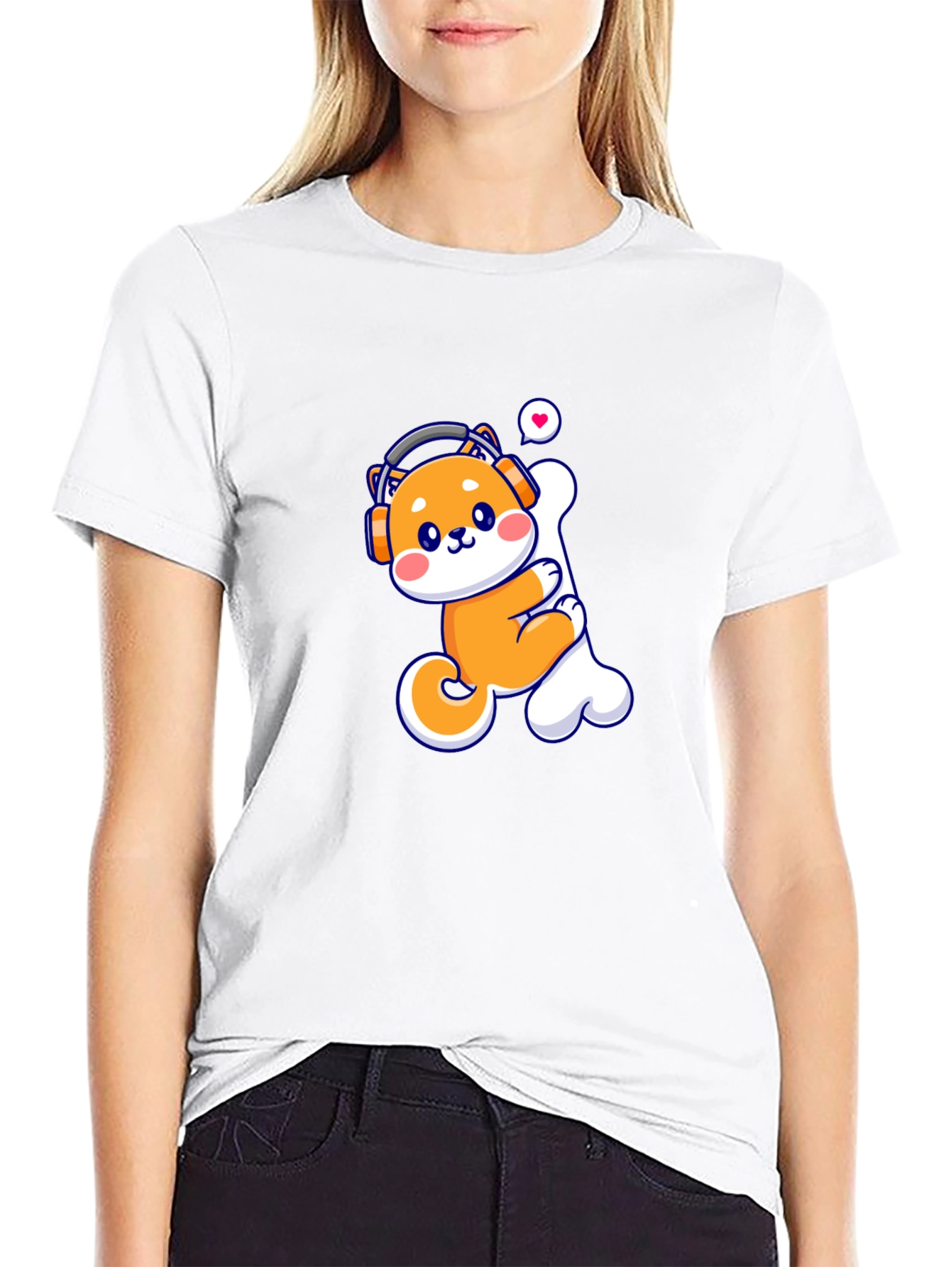 Cute Shiba Inu Dog Bone Headphones T-Shirt
