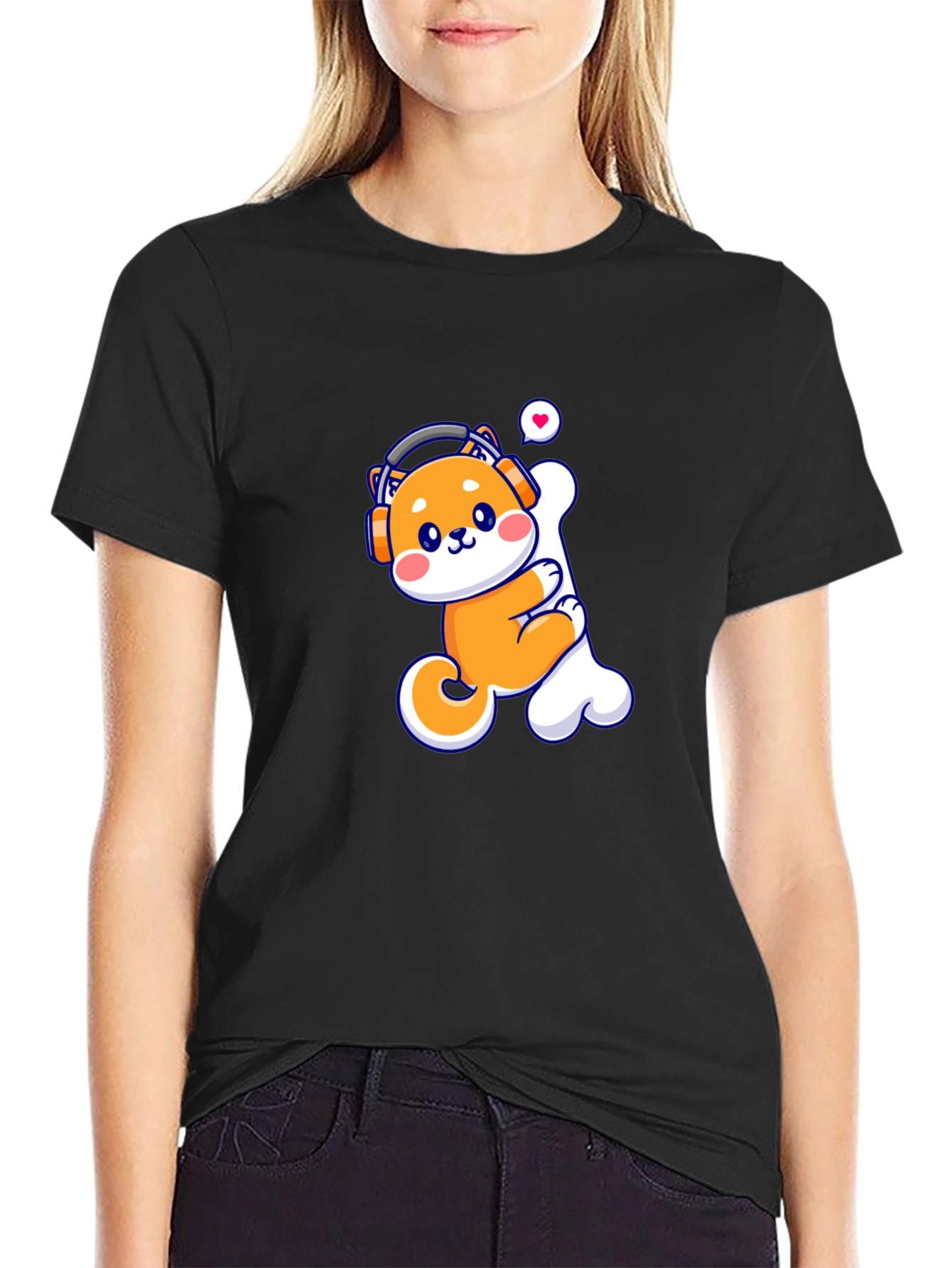 Cute Shiba Inu Dog Bone Headphones T-Shirt