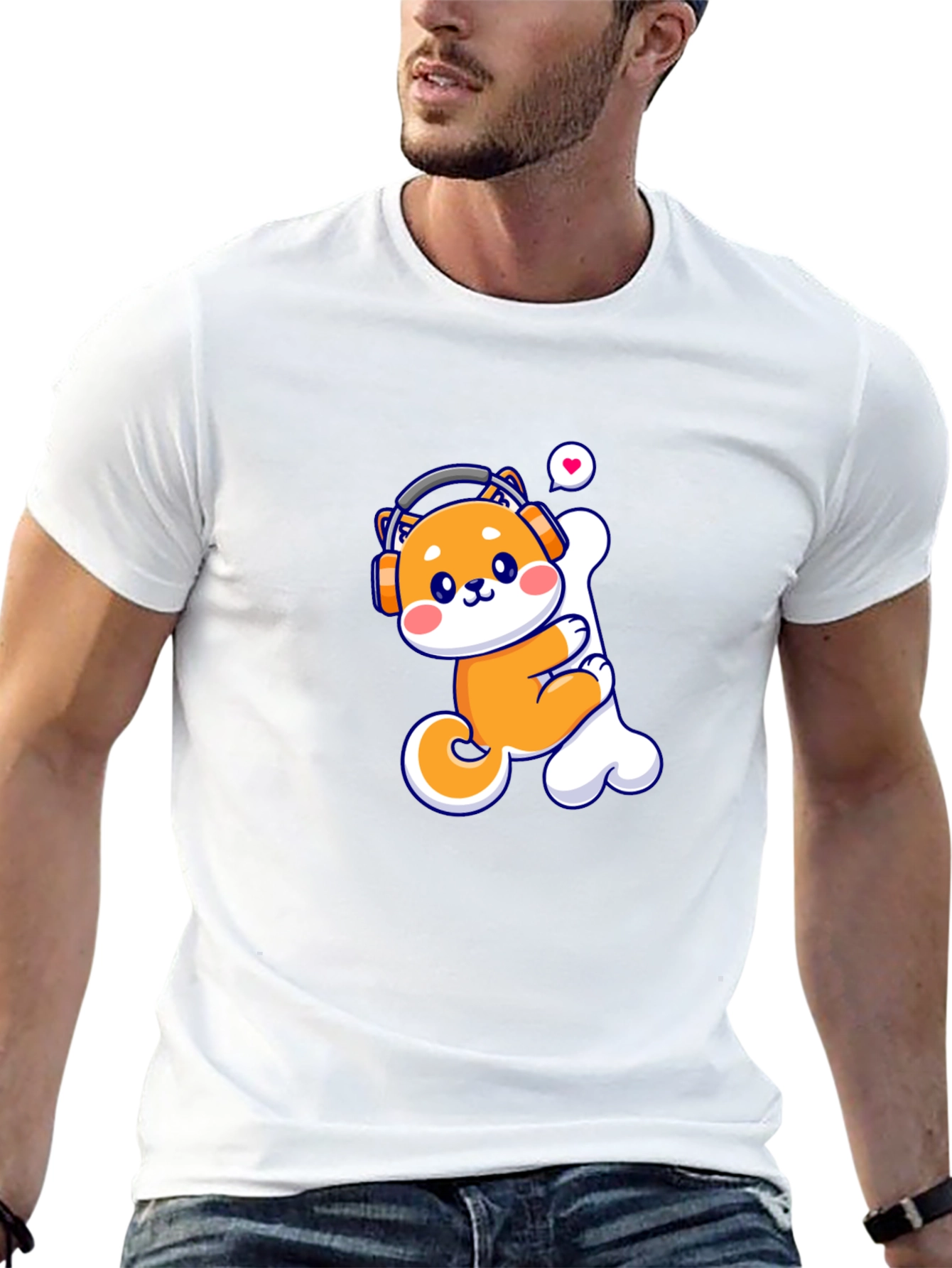 Cute Shiba Inu Dog Bone Headphones T-Shirt