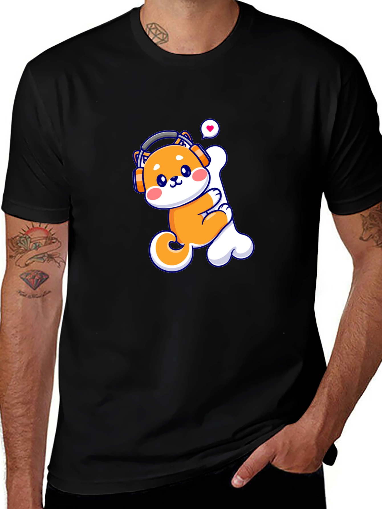 Cute Shiba Inu Dog Bone Headphones T-Shirt
