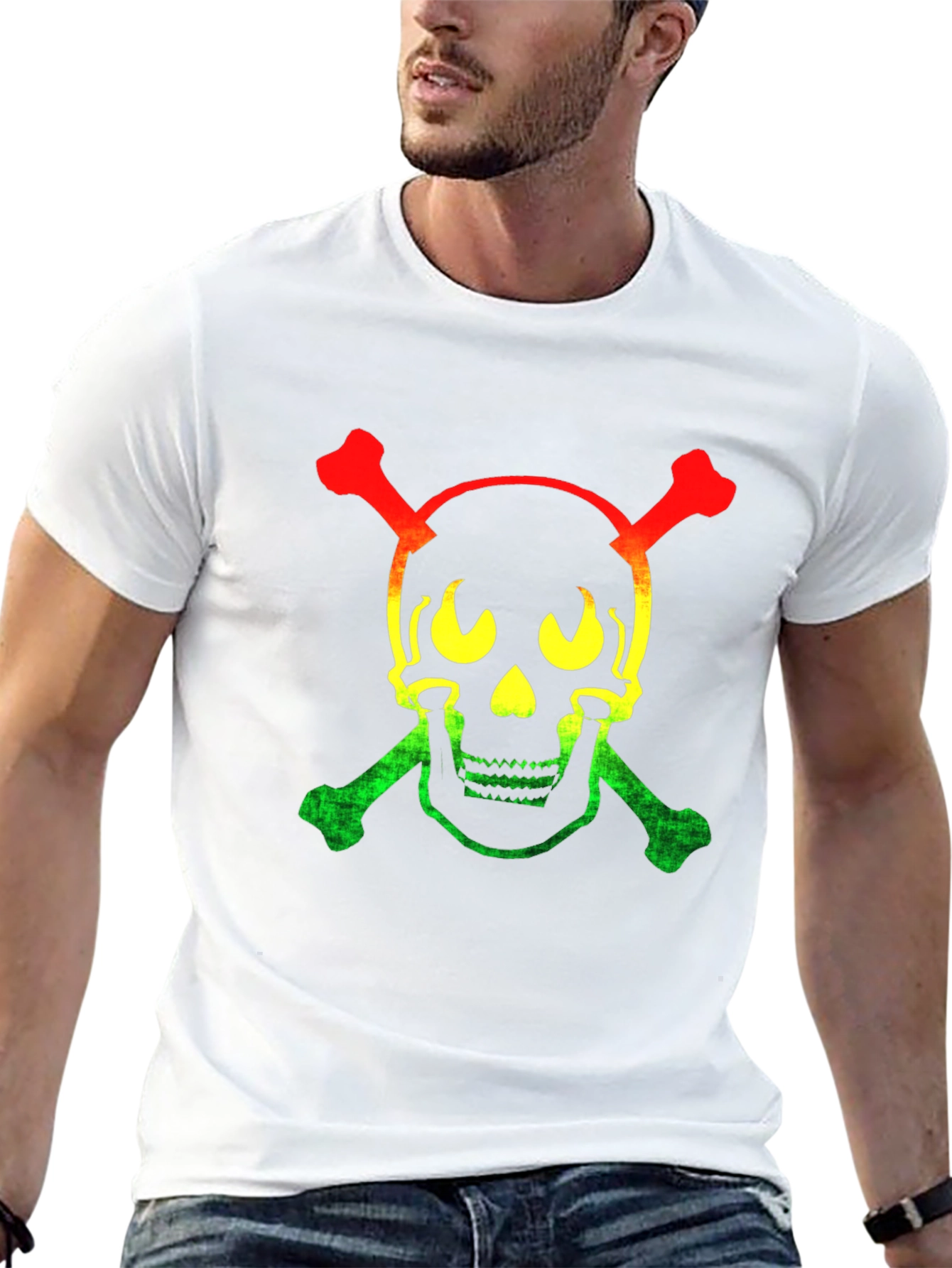 Rasta Skull & Crossbones Graphic T-Shirt