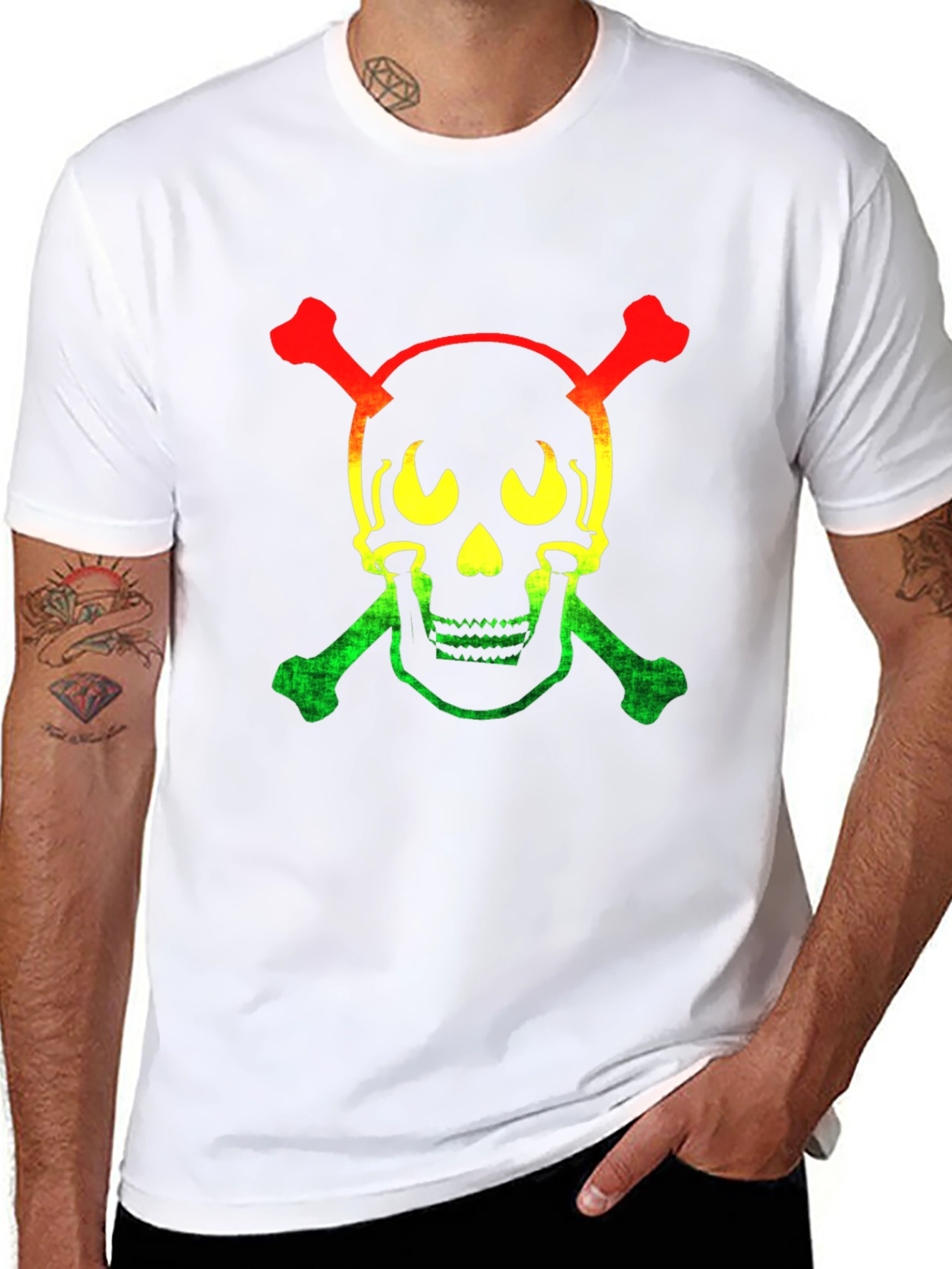 Rasta Skull & Crossbones Graphic T-Shirt