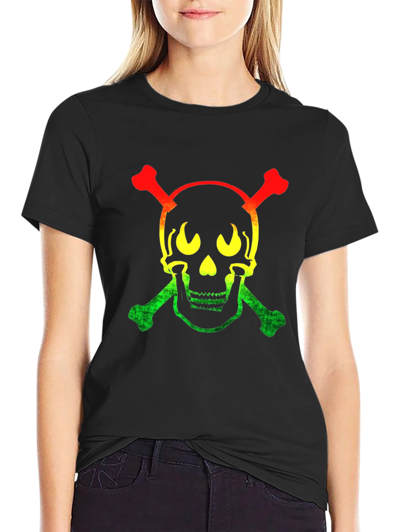 Rasta Skull & Crossbones Graphic T-Shirt