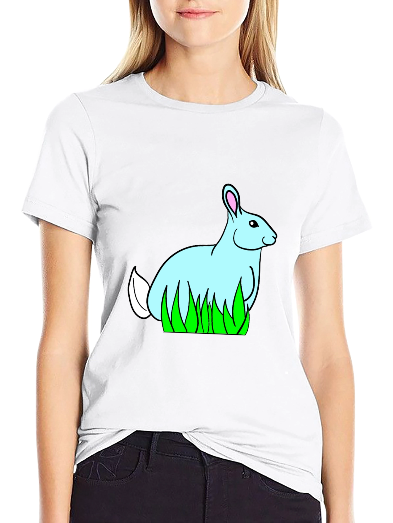 Bunny in Grass Black T-Shirt