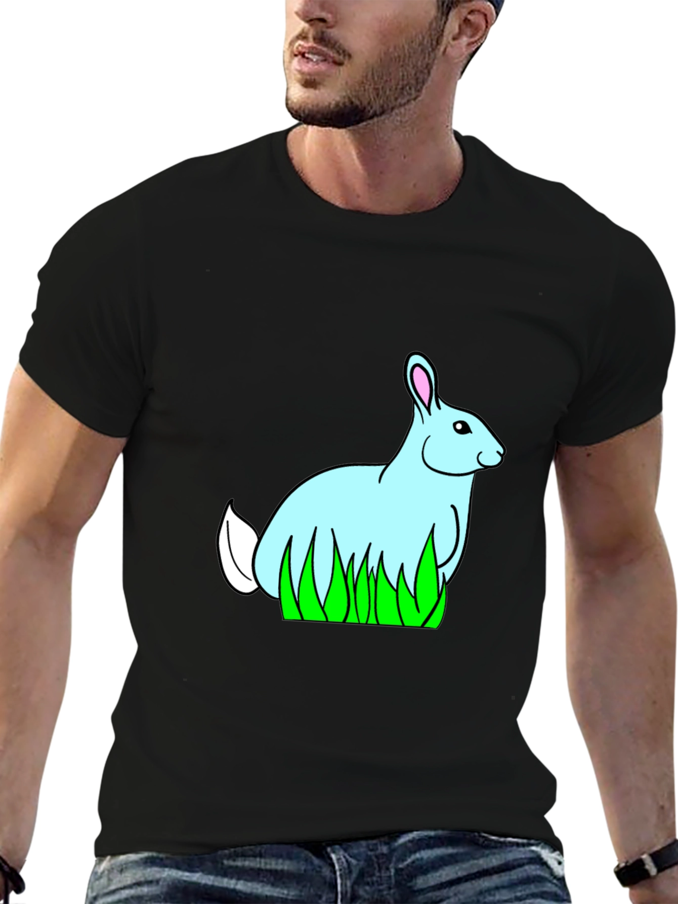 Bunny in Grass Black T-Shirt