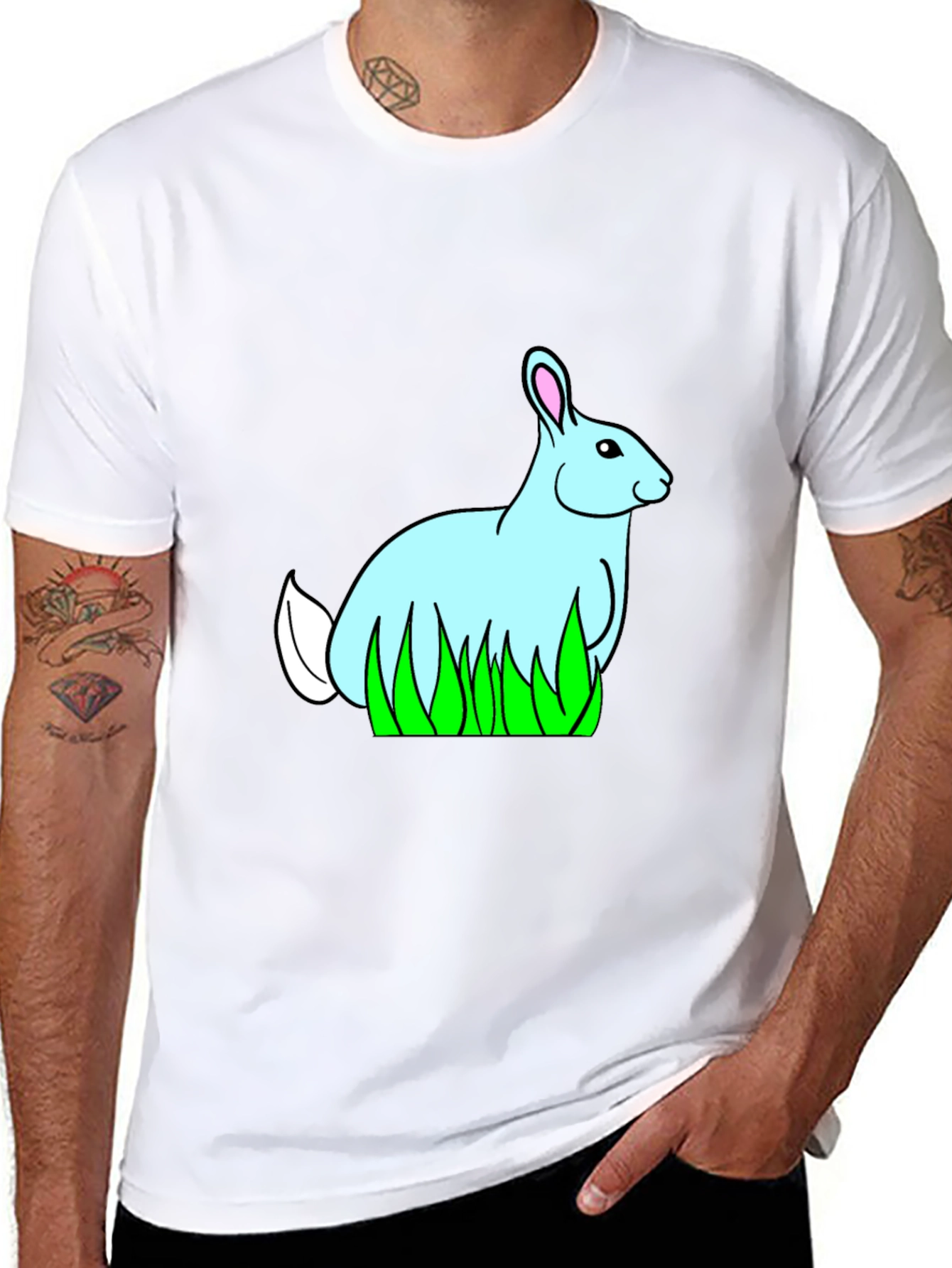 Bunny in Grass Black T-Shirt