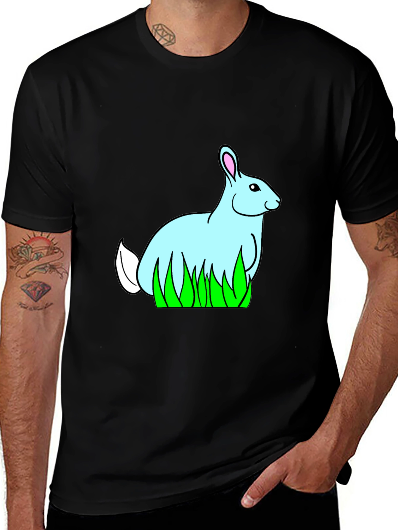 Bunny in Grass Black T-Shirt