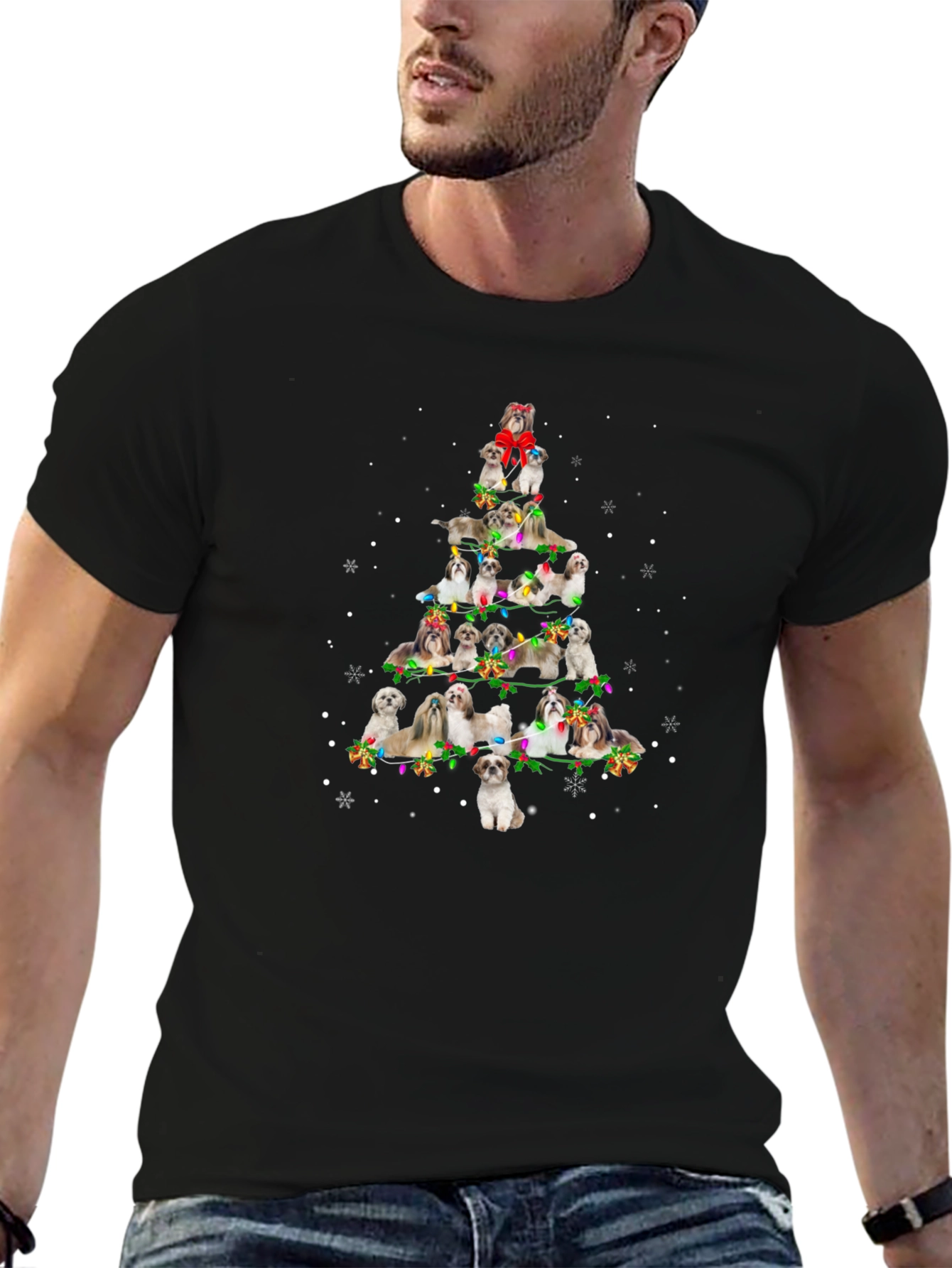Shih Tzu Christmas Tree Graphic T-Shirt