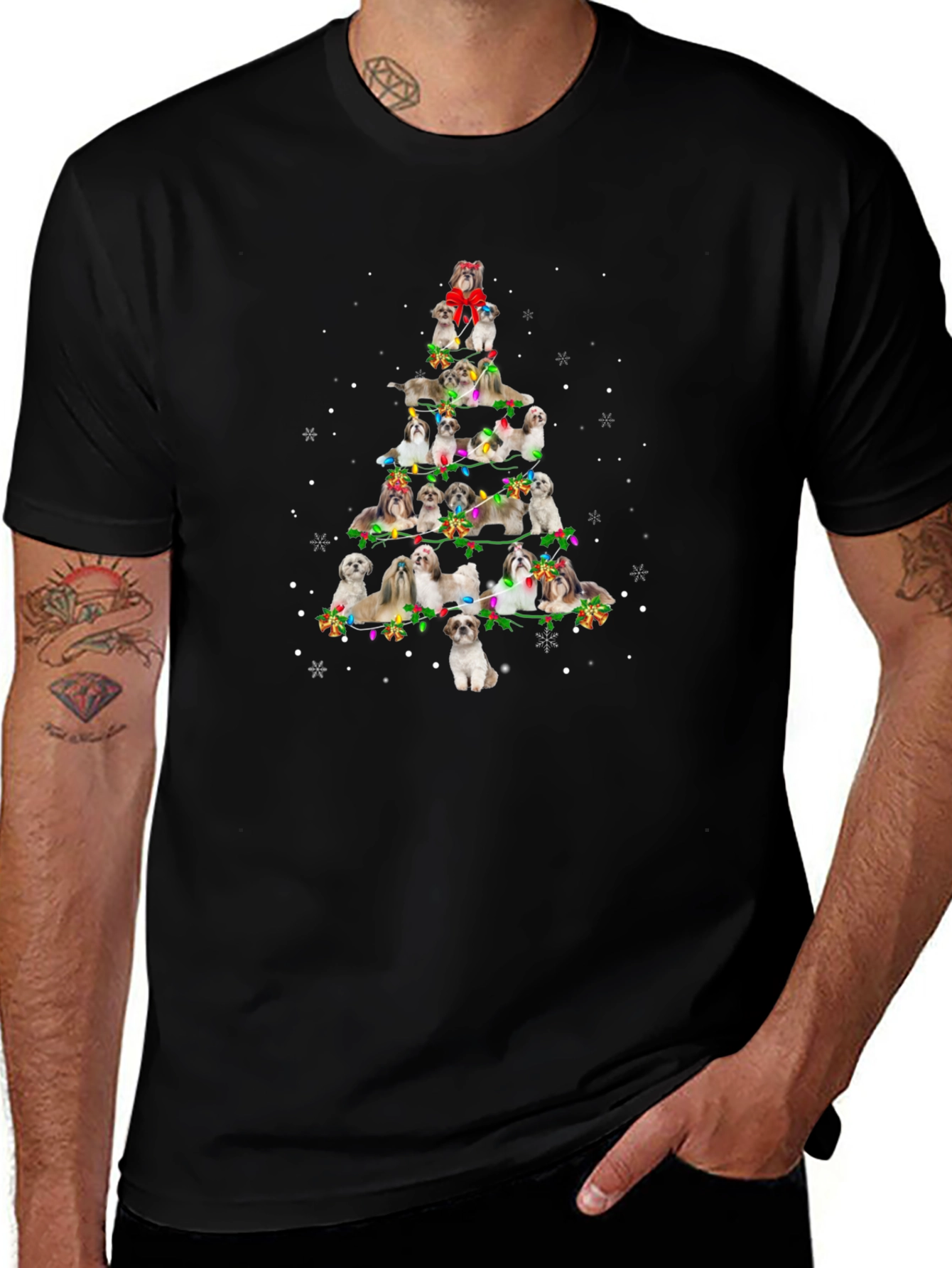 Shih Tzu Christmas Tree Graphic T-Shirt