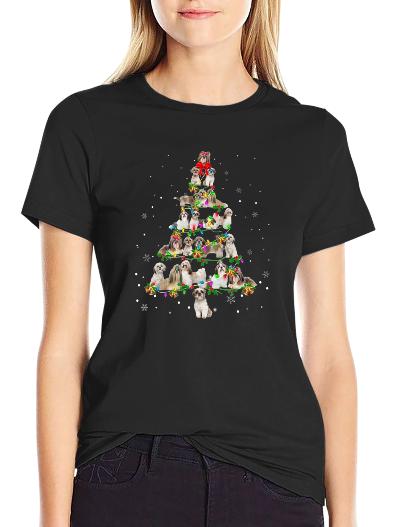 Shih Tzu Christmas Tree Graphic T-Shirt