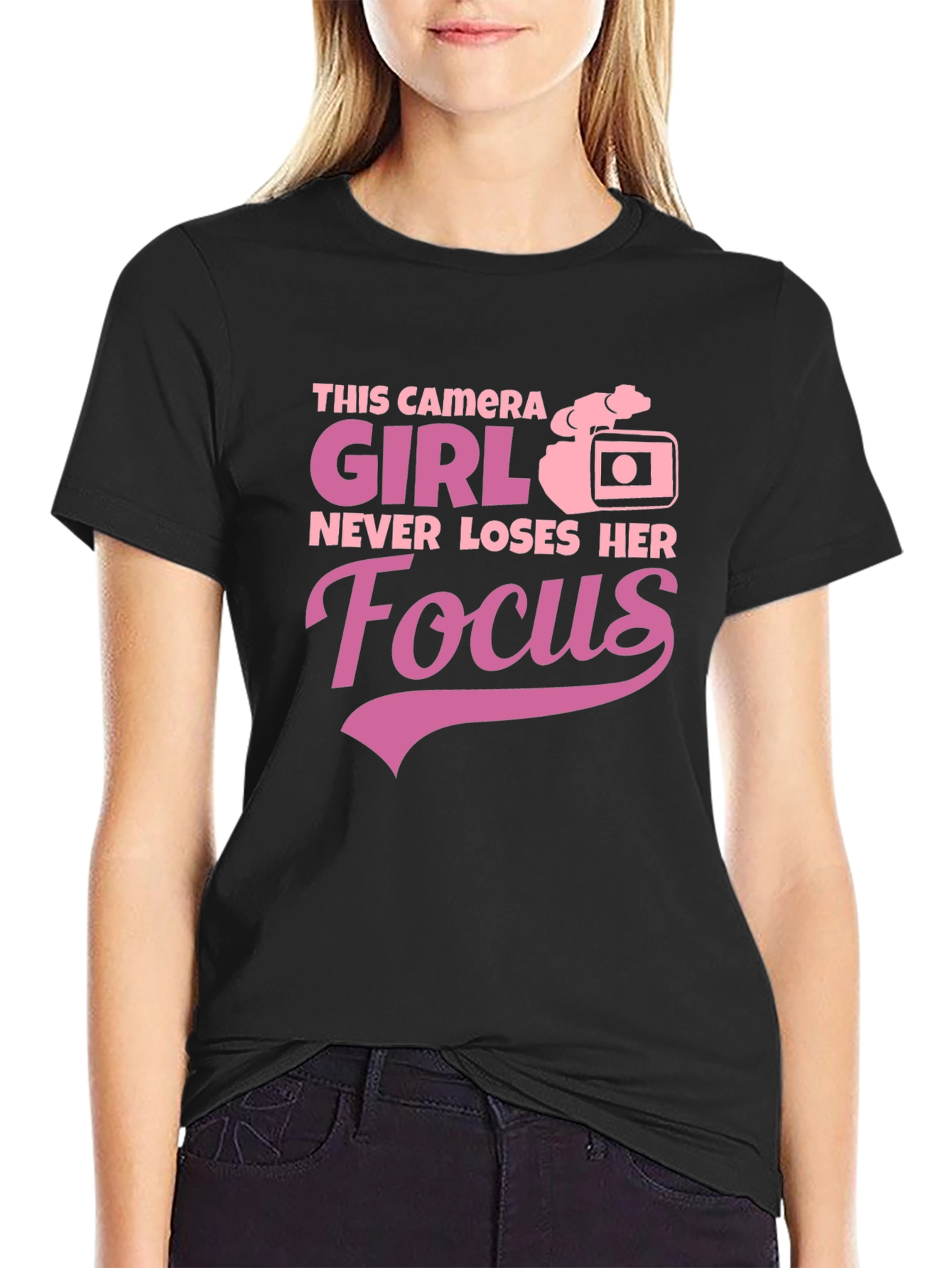 Camera Girl Focus Graphic Tee - Black T-Shirt