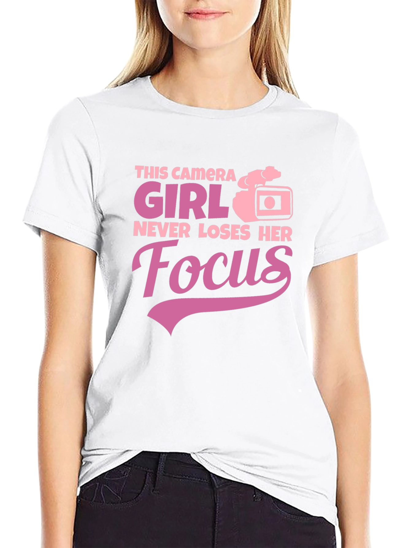 Camera Girl Focus Graphic Tee - Black T-Shirt